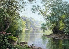 «Una suave curva del río» — Hacia 1920. Óleo sobre lienzo. Paisaje fluvial francés