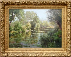 "La mare aux nénuphars" oil on canvas painting by René Charles Edmond His