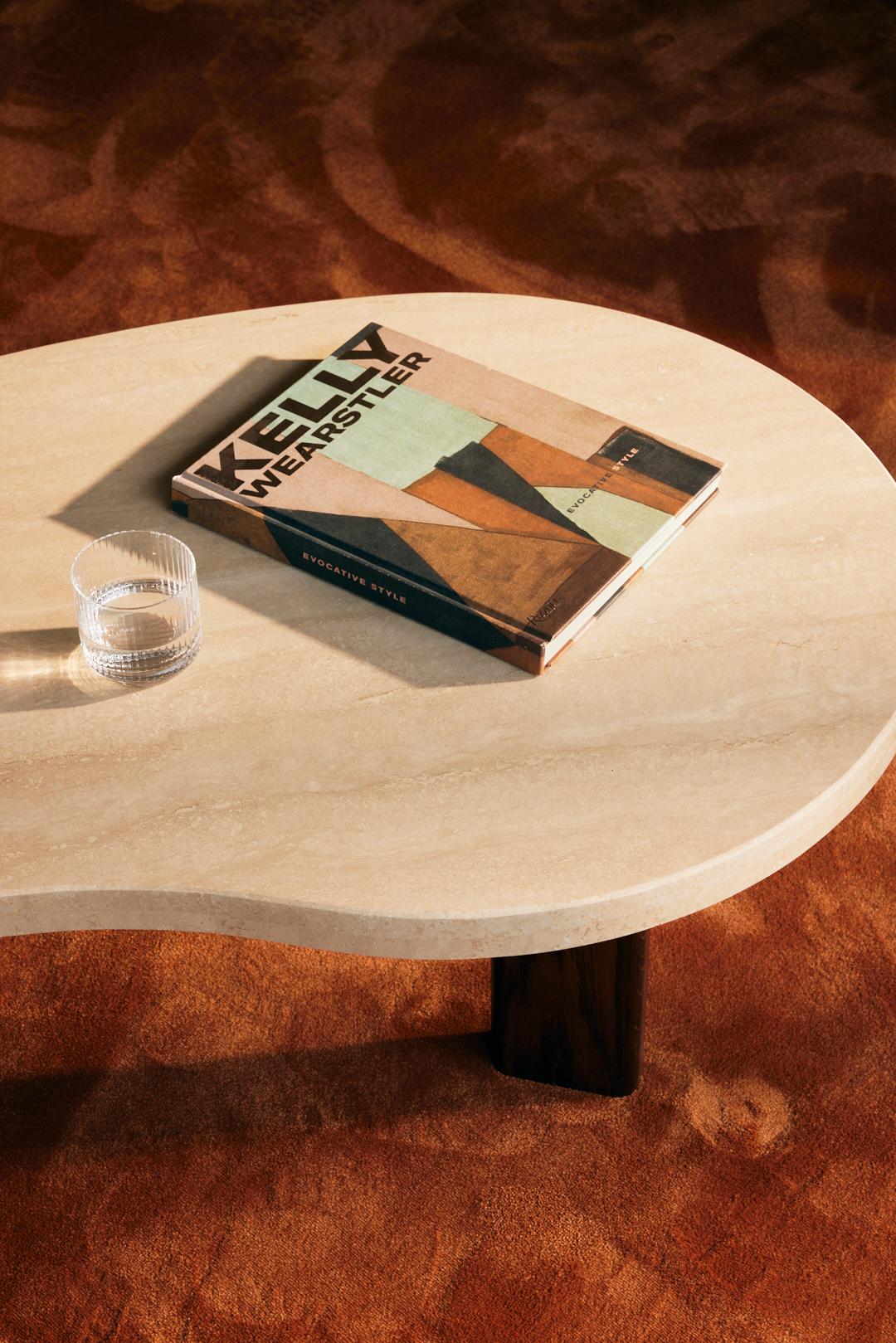 Australian Rene Coffee Table by Just Adele in Travertine and Walnut Stained Timber For Sale