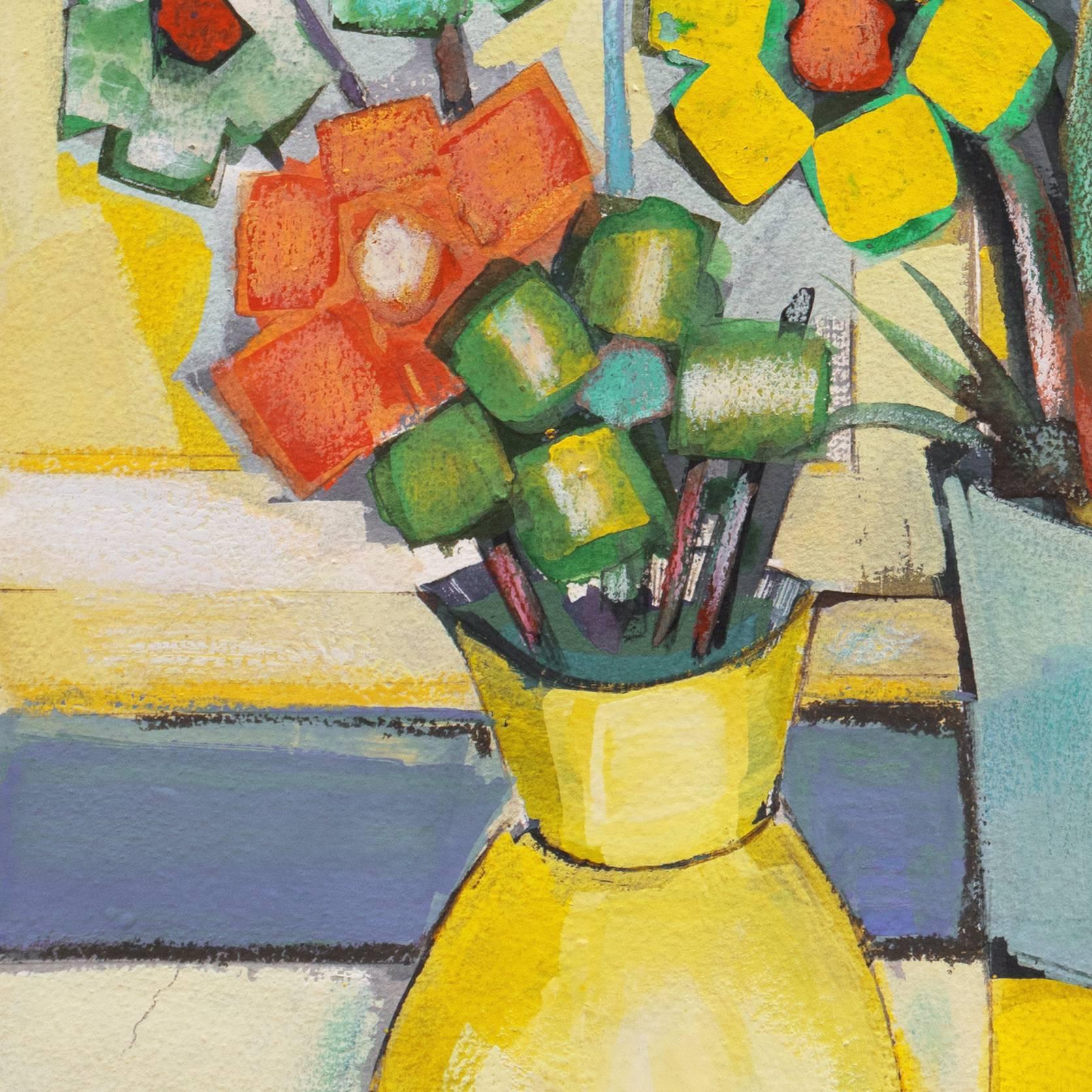  'Still Life of Flowers', Post Impressionist, Paris Salon, Ecole des Beaux Arts - Modern Mixed Media Art by Rene Couturier