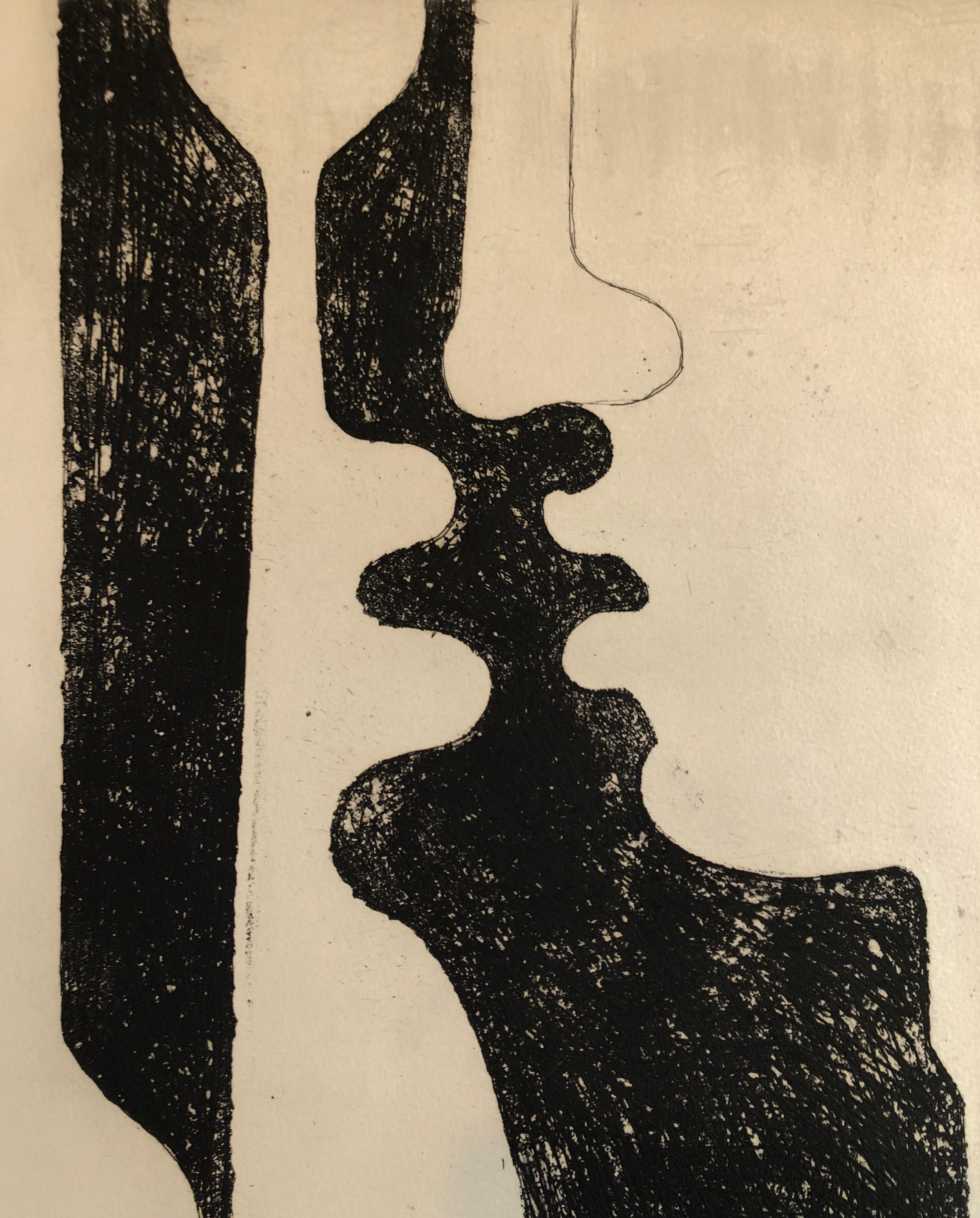 Hommage a Rodin, French Abstract Etching of Nude Sculpture, Stark Black & White - Print by Rene Couturier