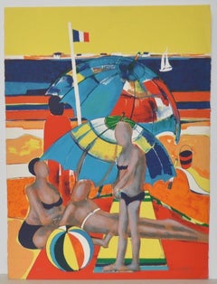 Rene Couturier "Un jour à la plage" Lithographie couleur c.1977