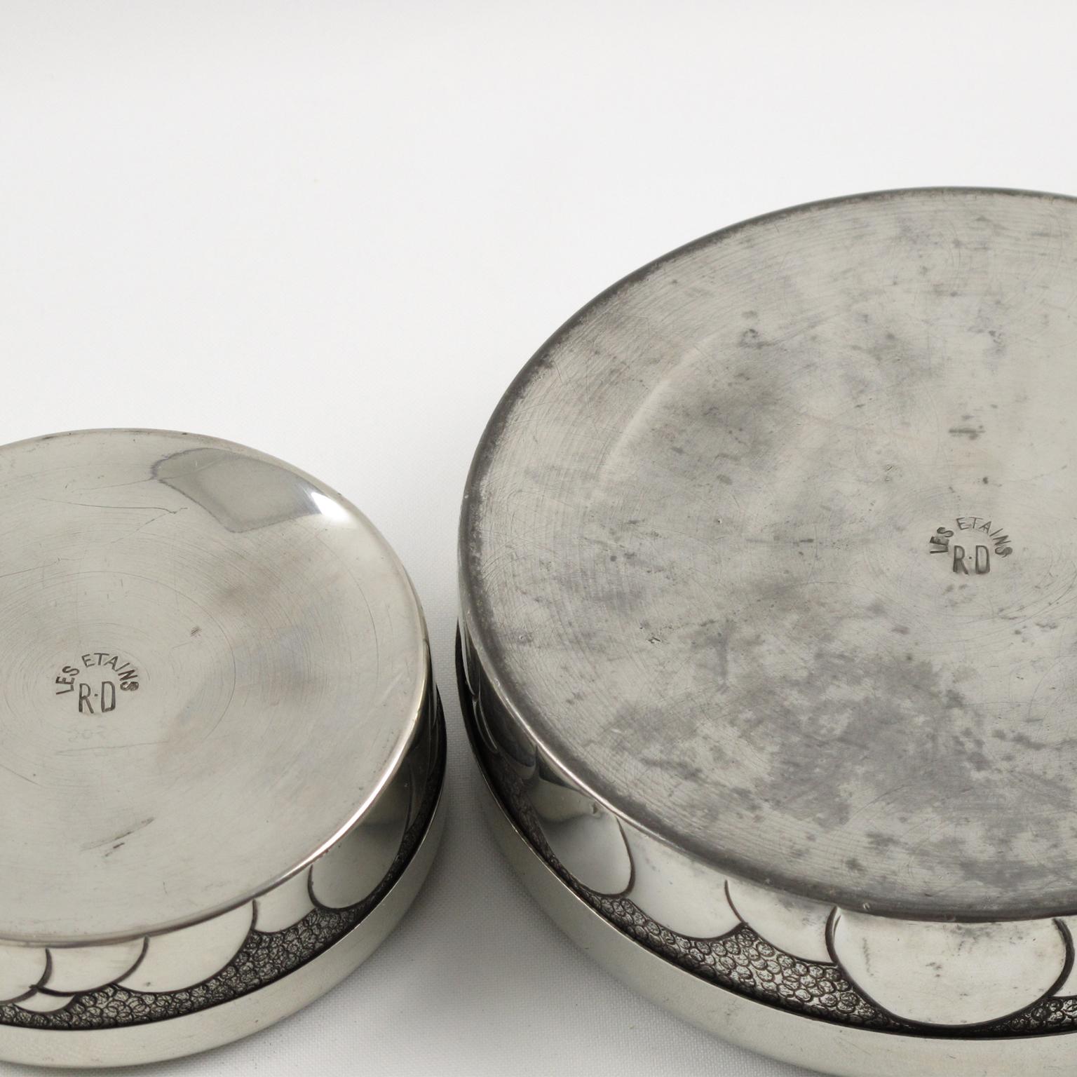 René Delavan French Art Deco Dinanderie Polished Pewter Box, Set of 2 Pieces 1