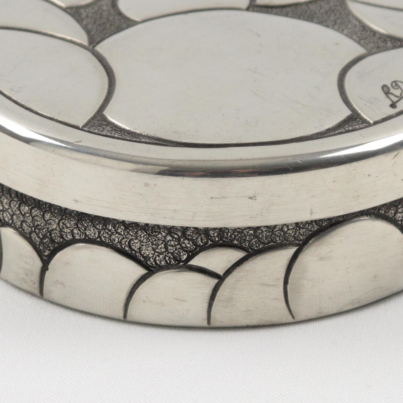 René Delavan French Art Deco Dinanderie Polished Pewter Box, Set of 2 Pieces 3