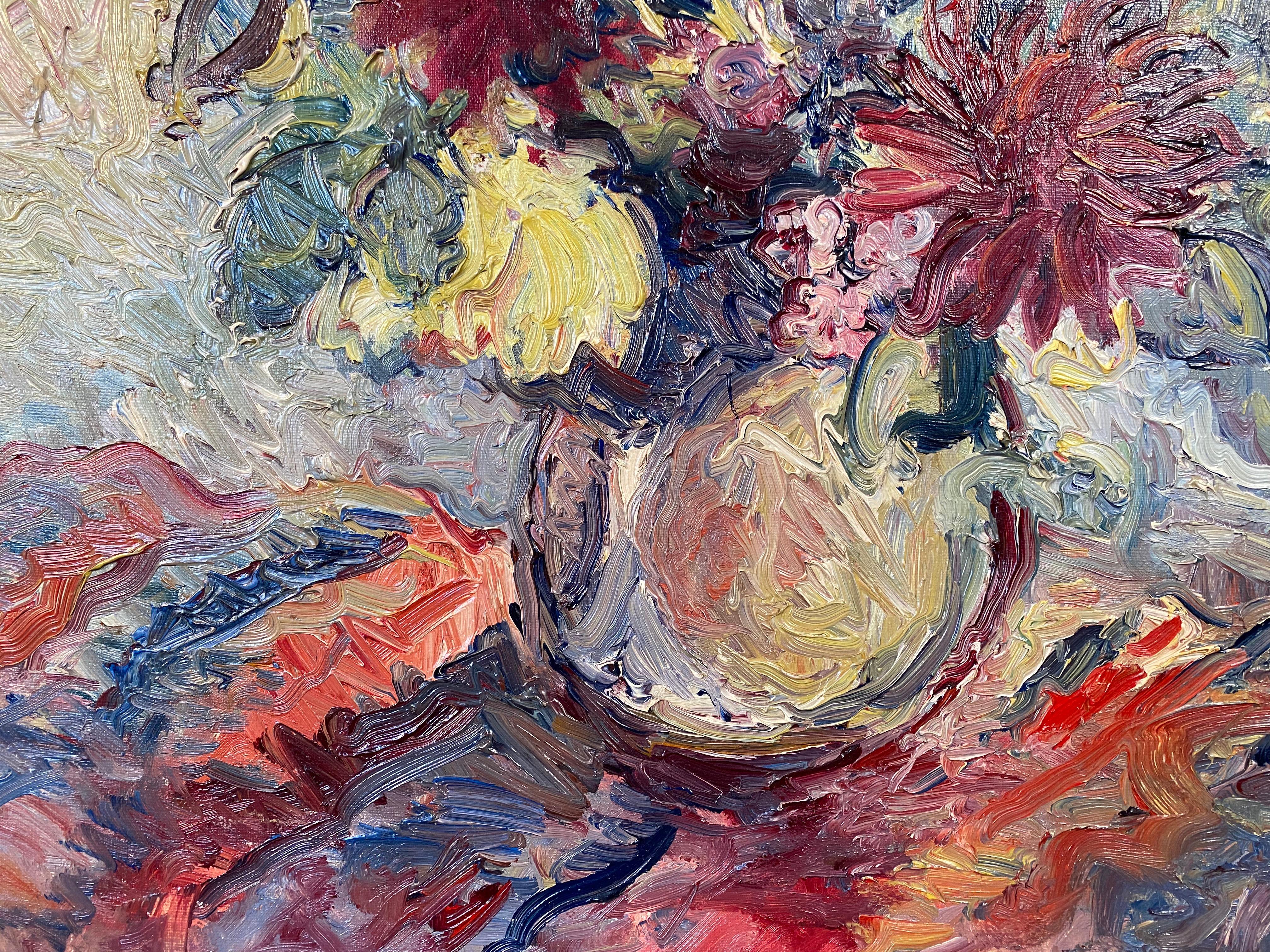 Autumn Flowers Post Impressionist - Brown Still-Life Painting by Rene Demeurisse