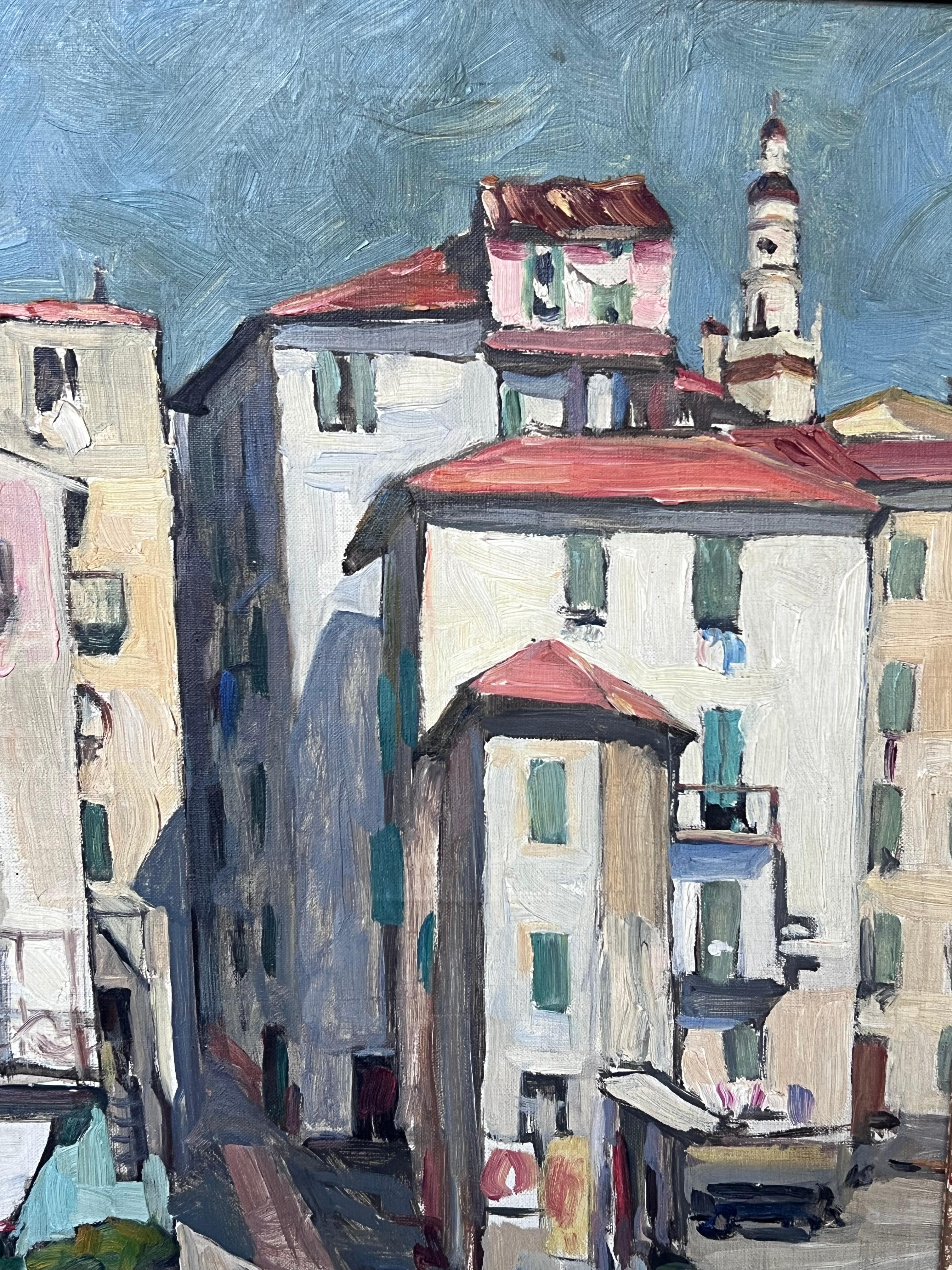 Peinture à l'huile post-impressionniste française des années 1930 à Menton, dans le sud de la France en vente 1