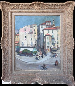 1930's French Post-Impressionist Oil Painting Figures in Menton South of France