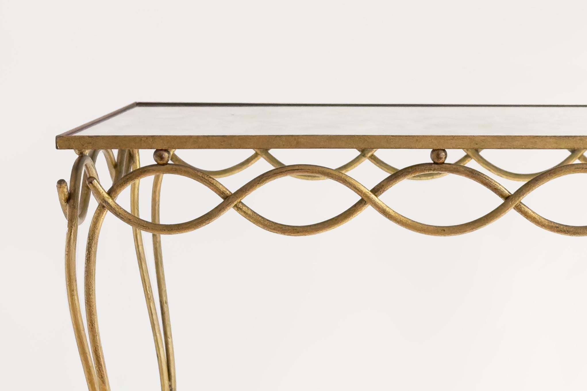 René Drouet - 20th Century Coffee Table in Gilded Metal and Eglomized Mirror Top In Good Condition For Sale In London, GB