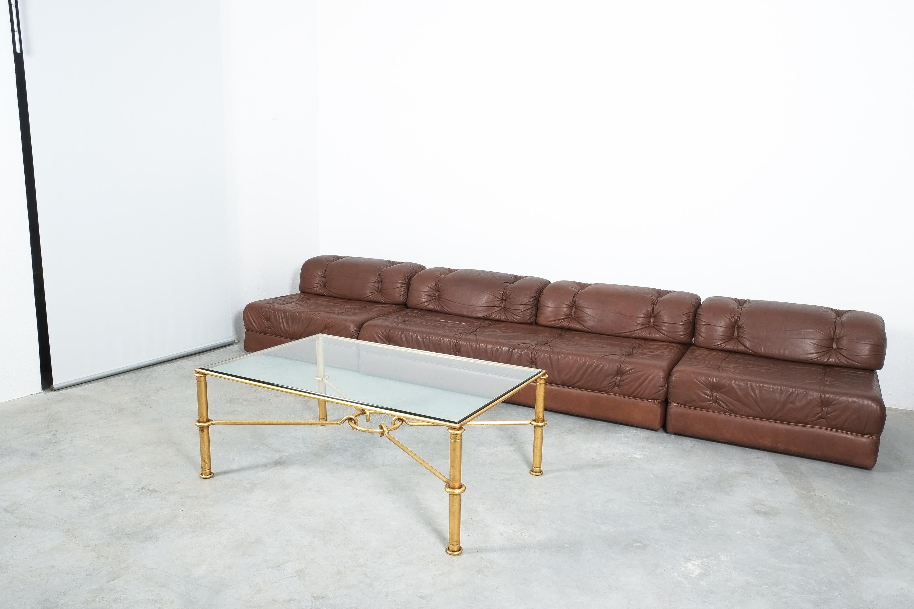French Large Gilt Iron Coffee Table Giovanni Banci for Hermes, Italy, Midcentury
