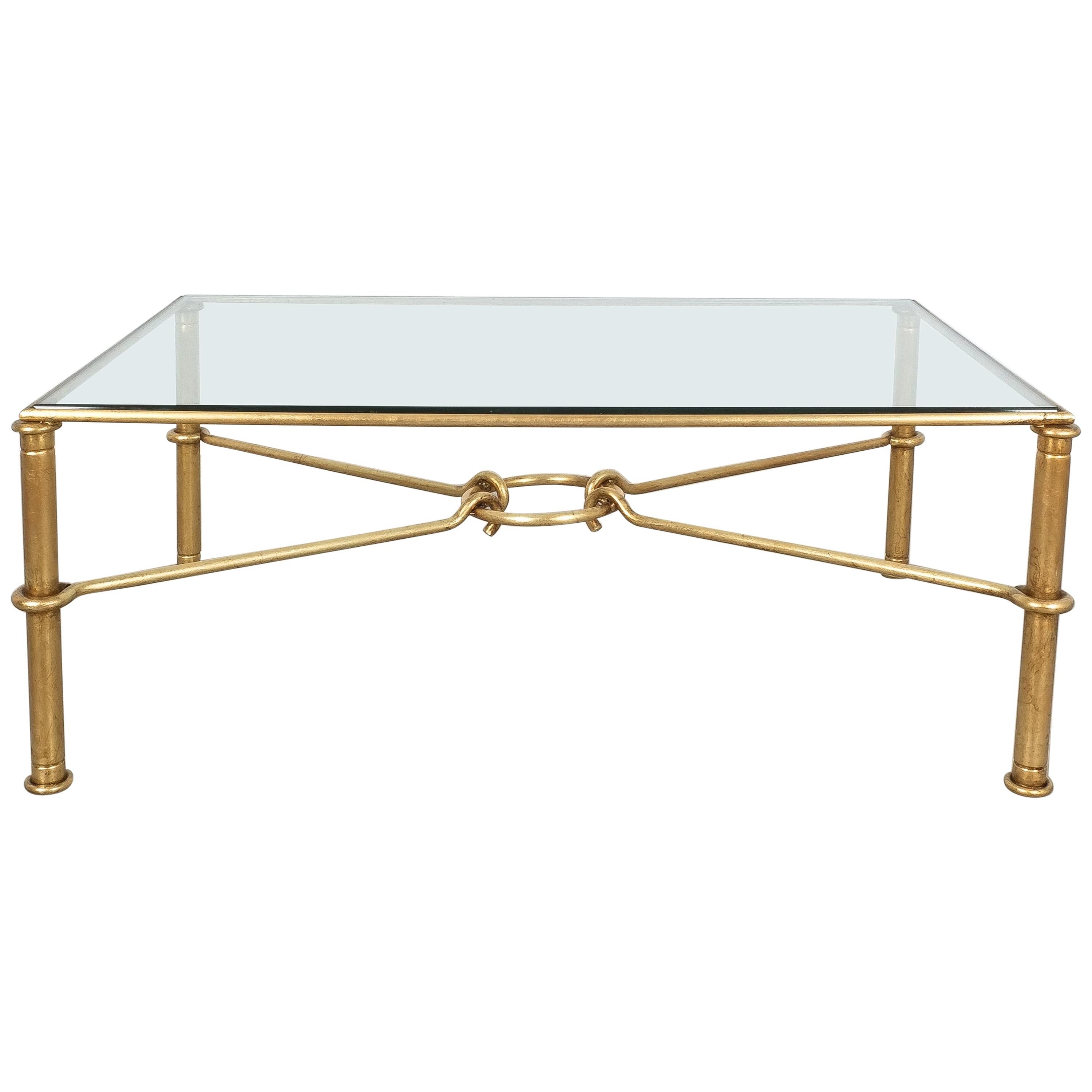 Large Gilt Iron Coffee Table Giovanni Banci for Hermes, Italy, Midcentury