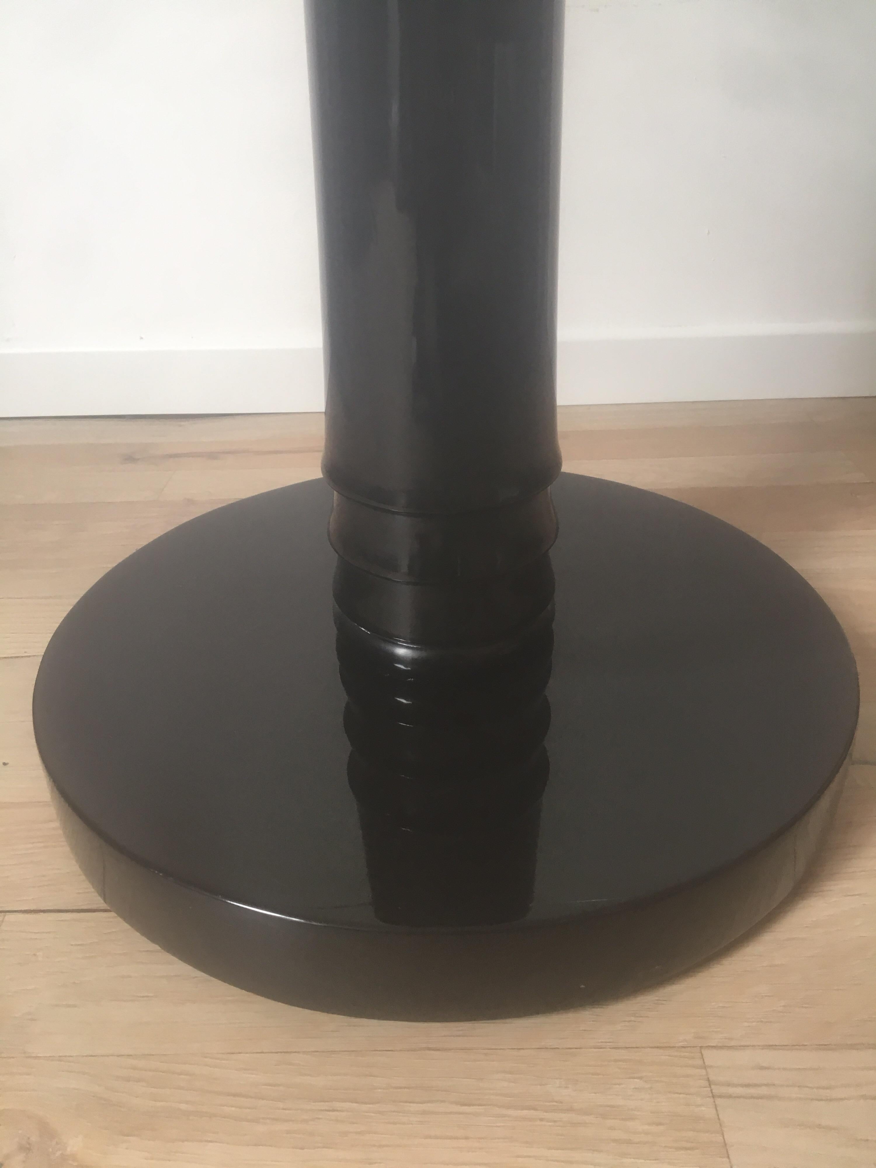 René Drouet Brown Lacquer Wood Coffee Table, Circular Glass Slab Top, 1930 For Sale 2