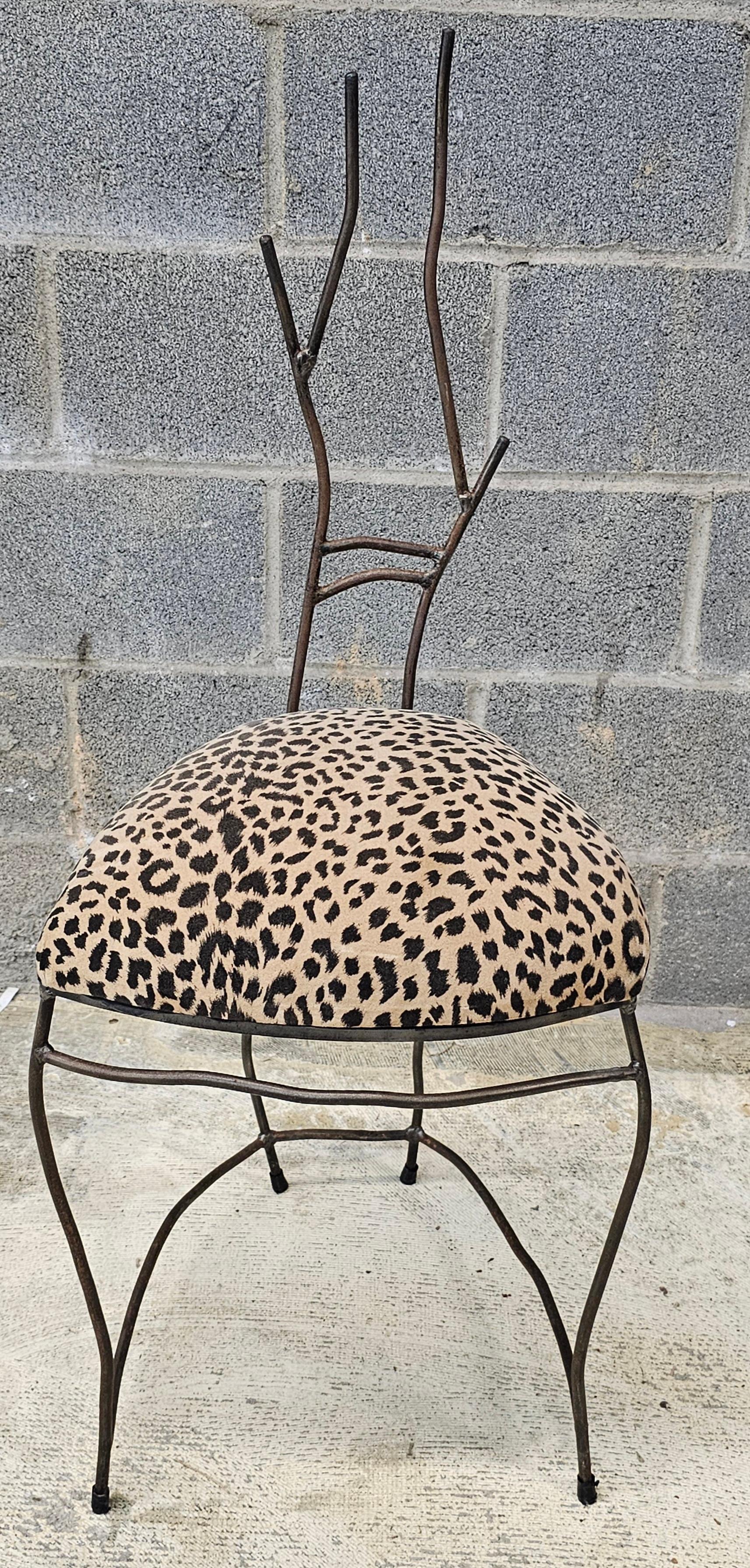 Forged Rene Drouet Contemporary Patinated Metal & Leopard Print Upholstered Side Chair
