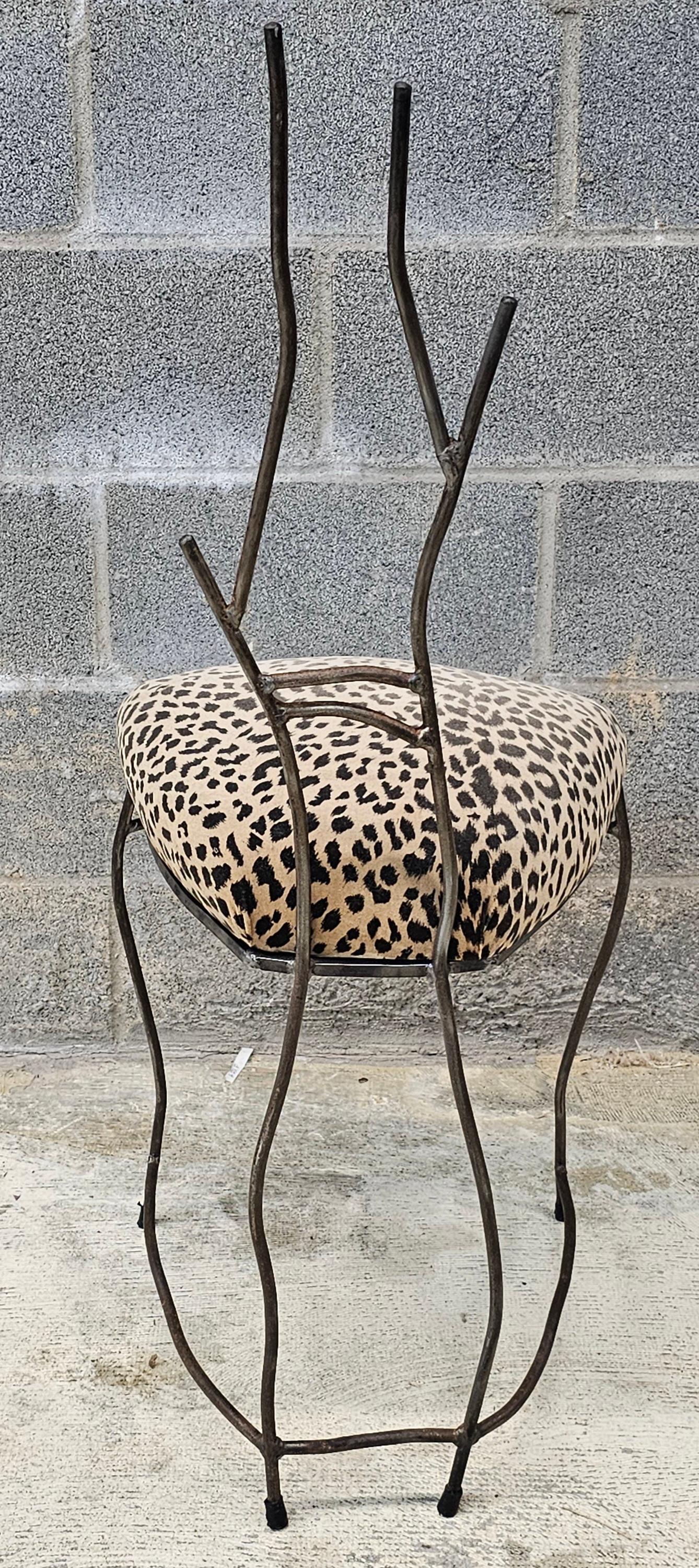 Upholstery Rene Drouet Contemporary Patinated Metal & Leopard Print Upholstered Side Chair