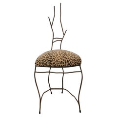 Rene Drouet Contemporary Patinated Metal & Leopard Print Upholstered Side Chair