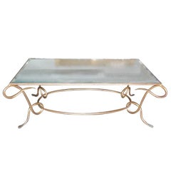 René Drouet Gilded Cocktail Table with Oxidized Mirror Top