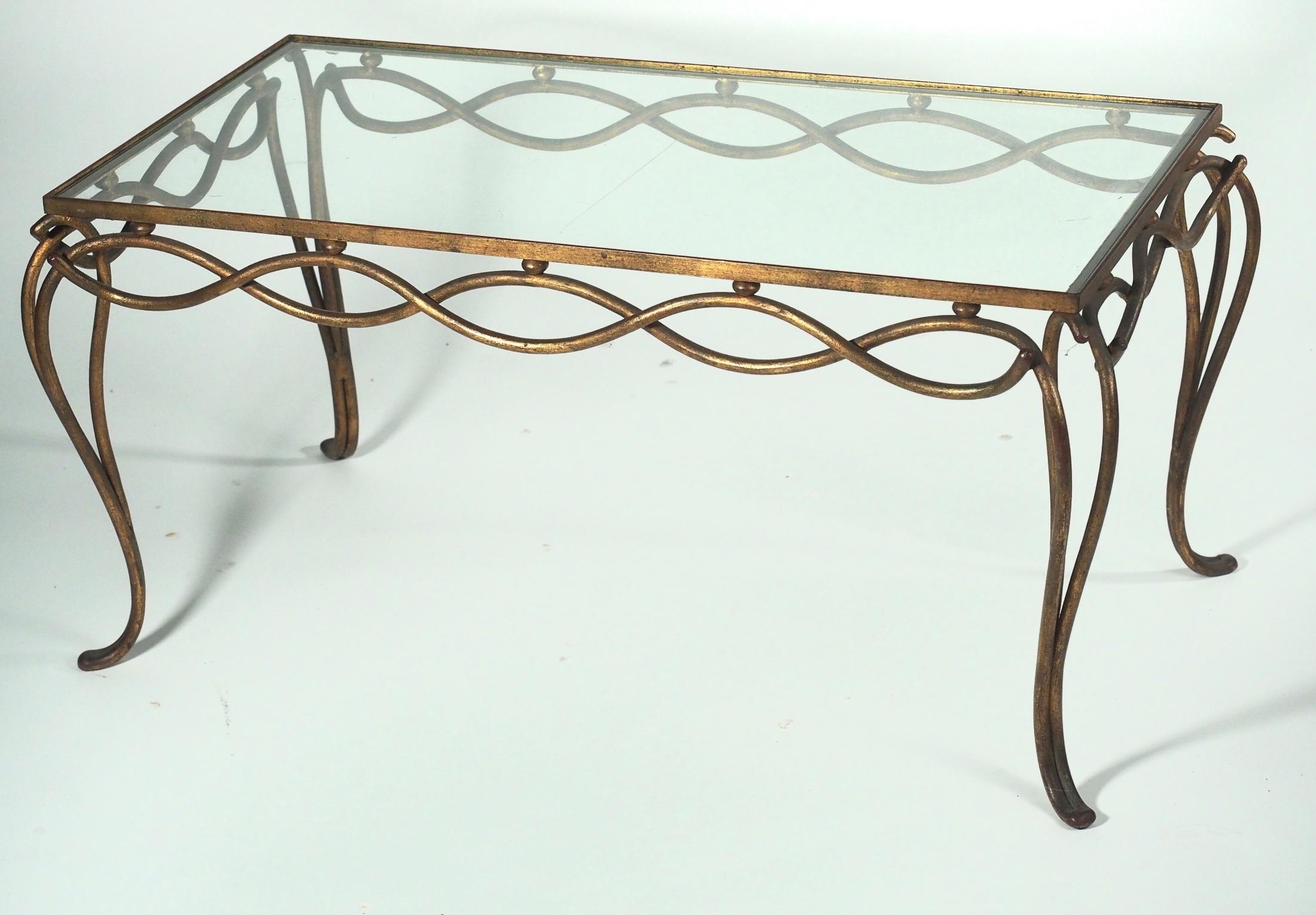 Art Deco Rene Drouet Gilt Forged Iron Coffee Table For Sale