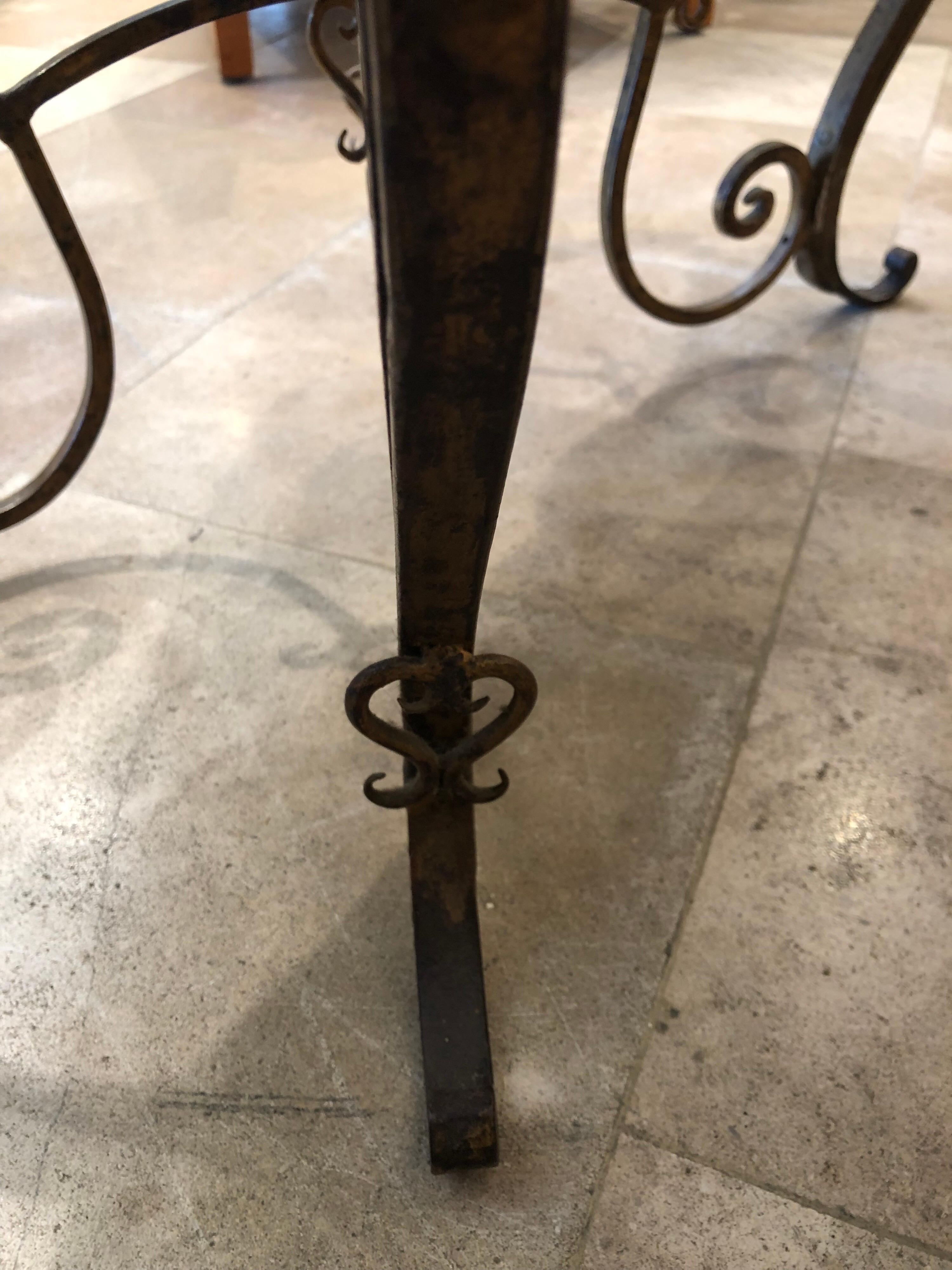 Rene Drouet Hand Forged Guilded Metal Table with Original Mirrored Glass Top For Sale 2