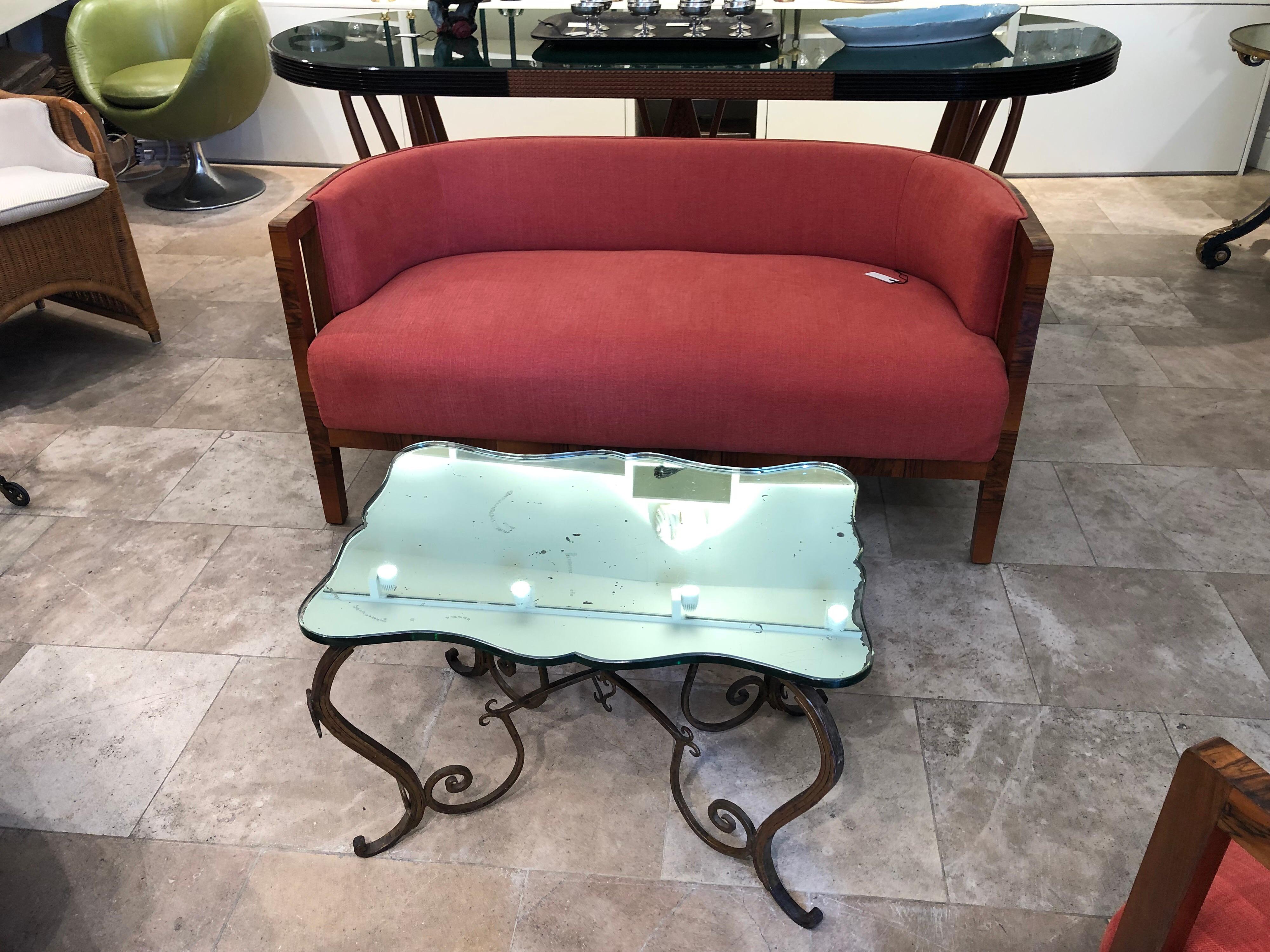 Rene Drouet Hand Forged Guilded Metal Table with Original Mirrored Glass Top In Good Condition For Sale In London, GB