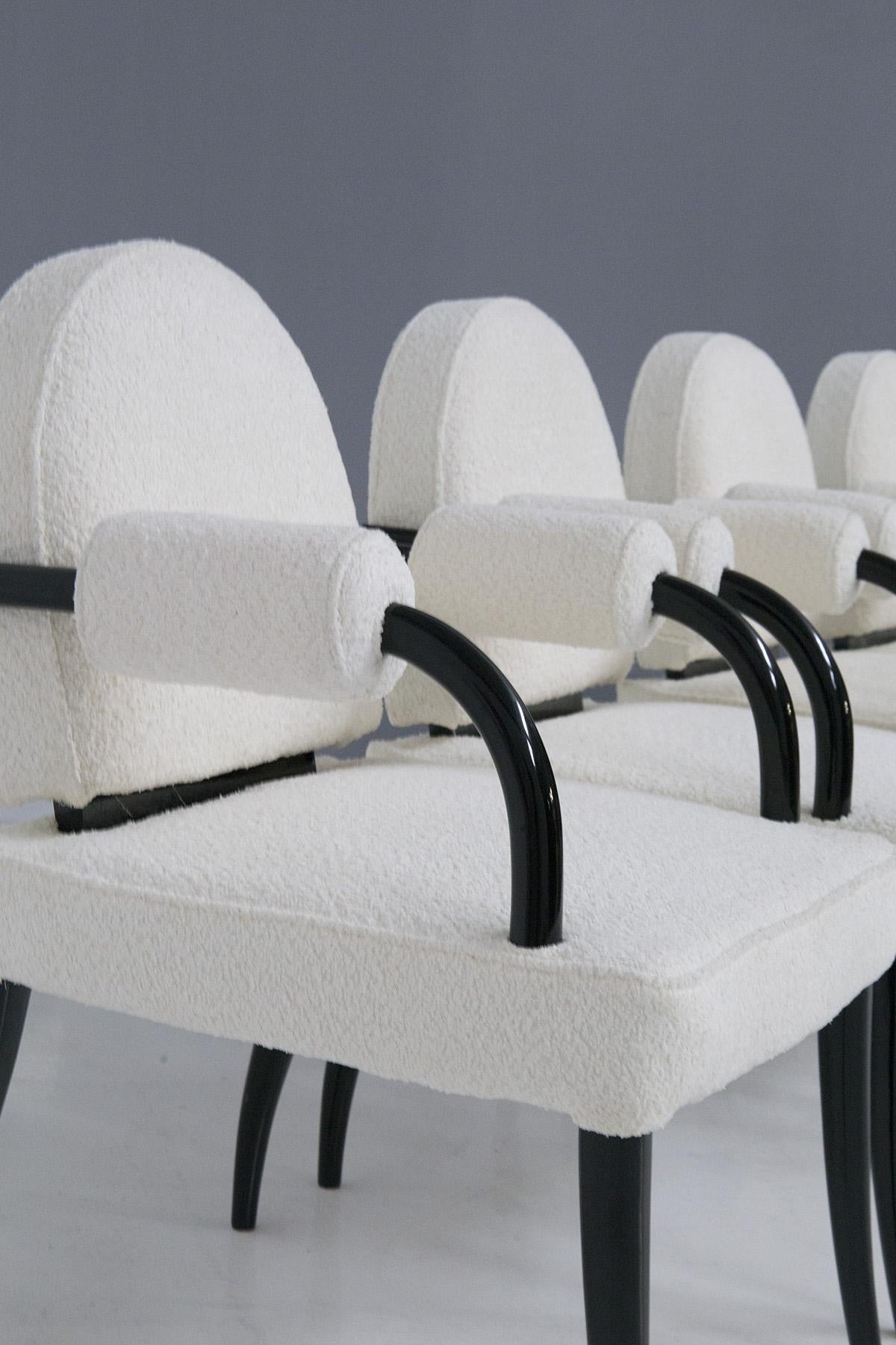 Renè Drouet, important set of six chairs in wood and white bouclé For Sale 4