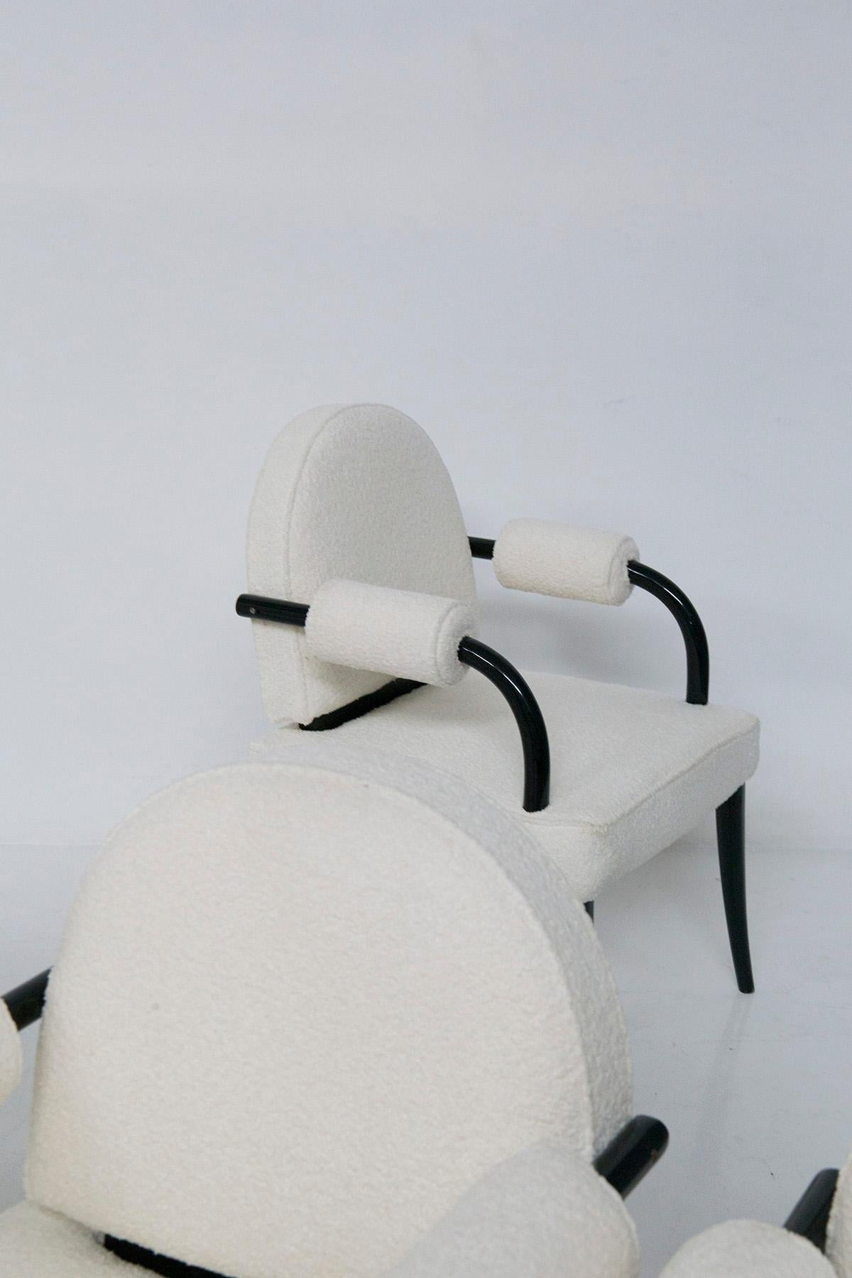 Renè Drouet, important set of six chairs in wood and white bouclé 5