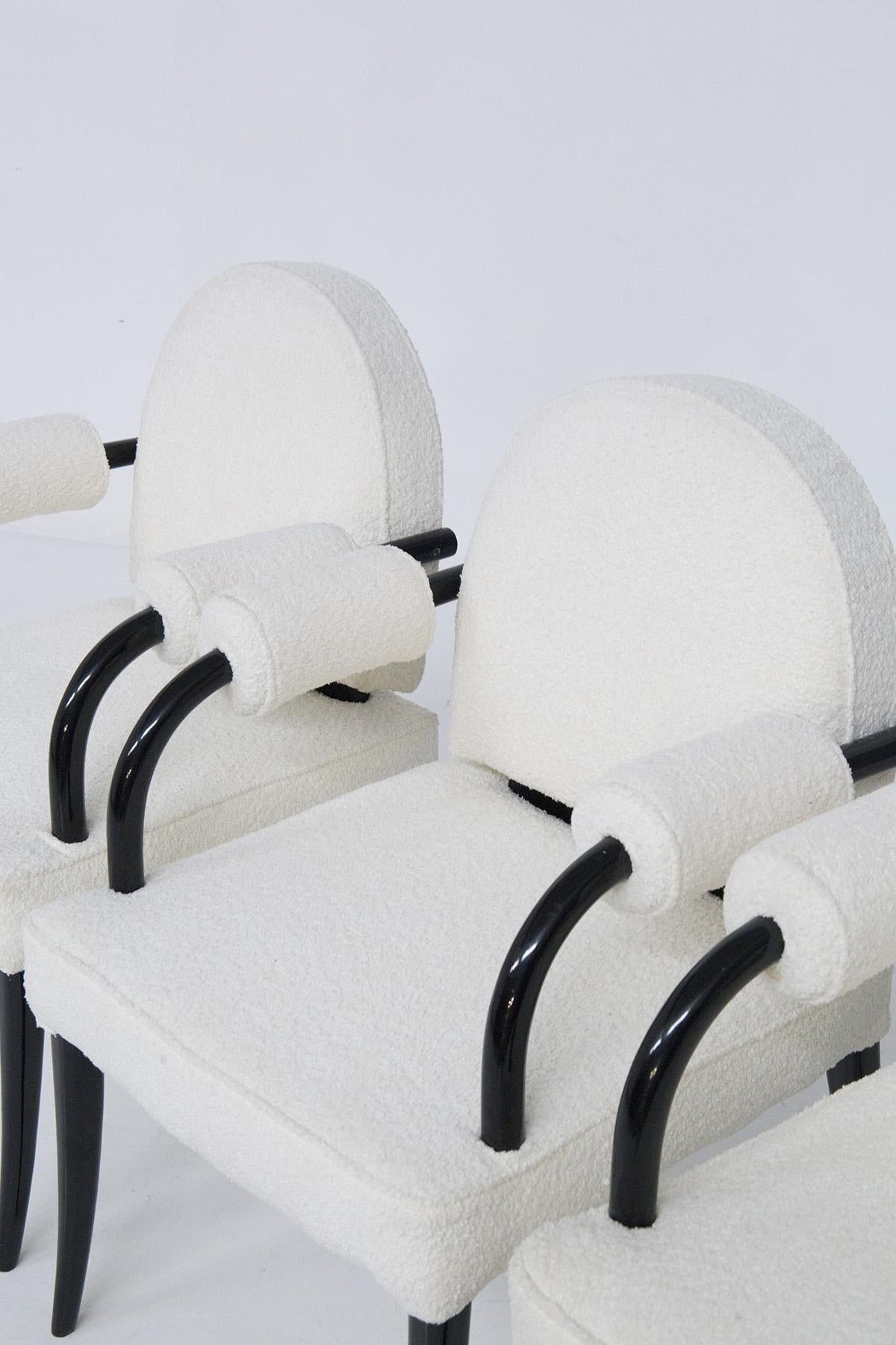 Mid-20th Century Renè Drouet, important set of six chairs in wood and white bouclé For Sale