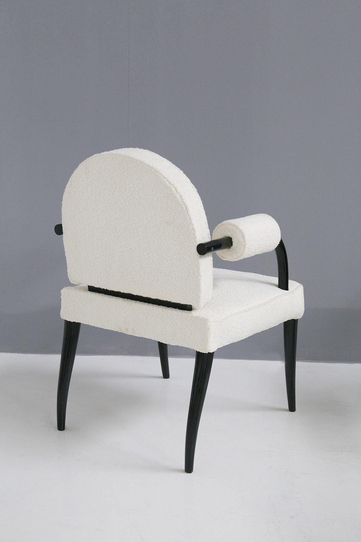 Bouclé Renè Drouet, important set of six chairs in wood and white bouclé For Sale