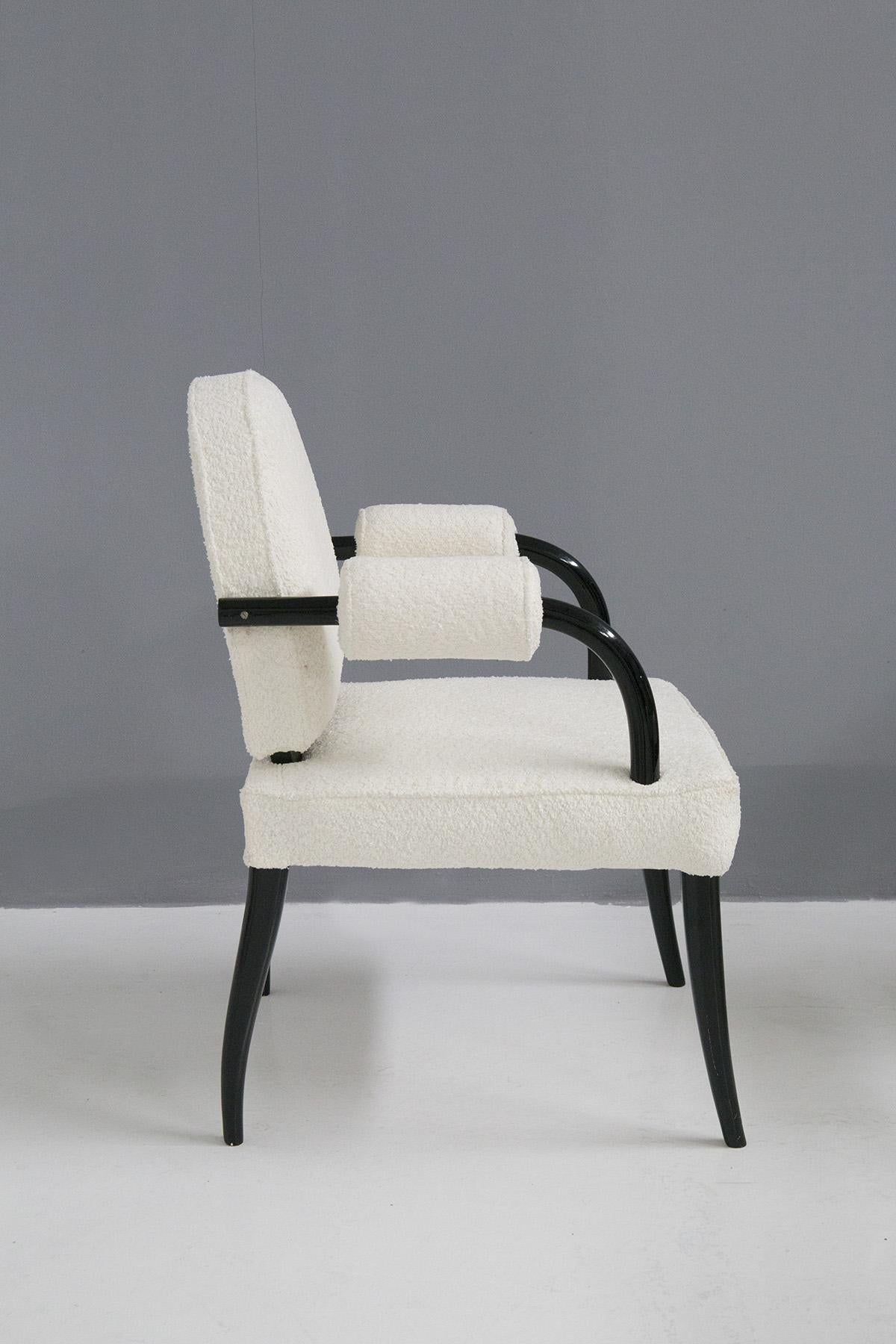 Renè Drouet, important set of six chairs in wood and white bouclé For Sale 1
