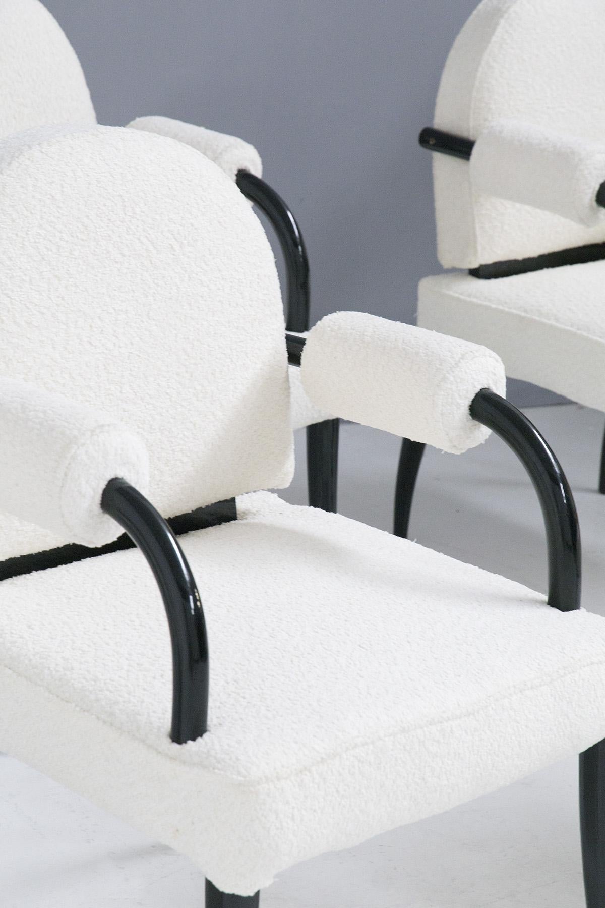 Renè Drouet, important set of six chairs in wood and white bouclé For Sale 2