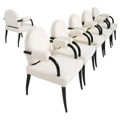 Renè Drouet, important set of six chairs in wood and white bouclé