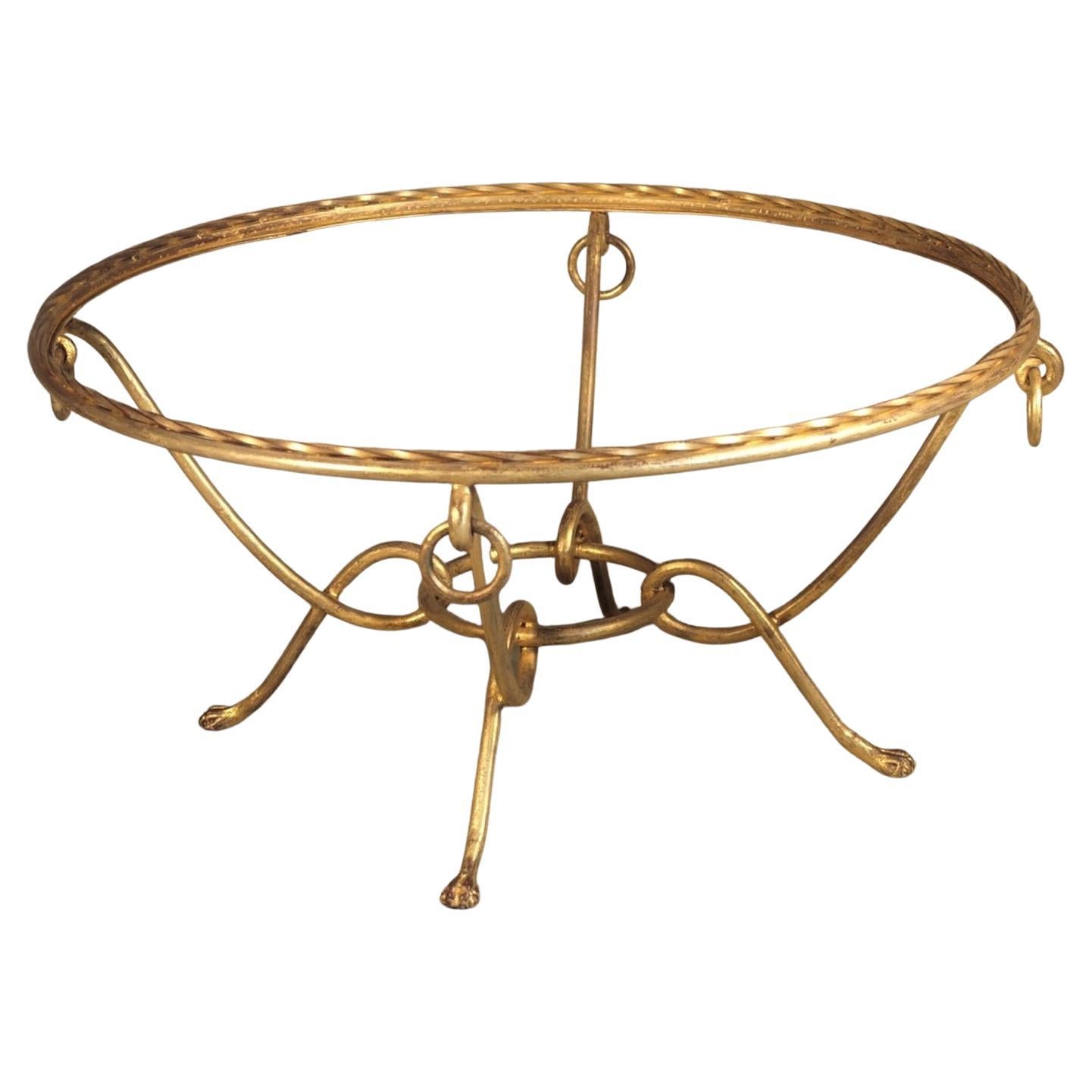 Rene Drouet Large Round Gilt Iron Coffee Table For Sale