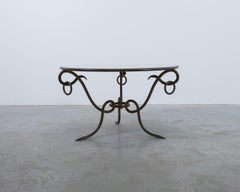 Table basse à miroir René Drouet Fer forgé, France 1950