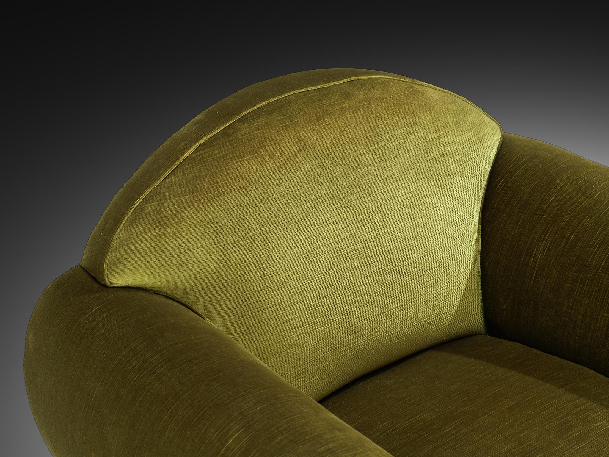René Drouet Pair of Lounge Chairs in Olive Green Corduroy and Walnut For Sale 3