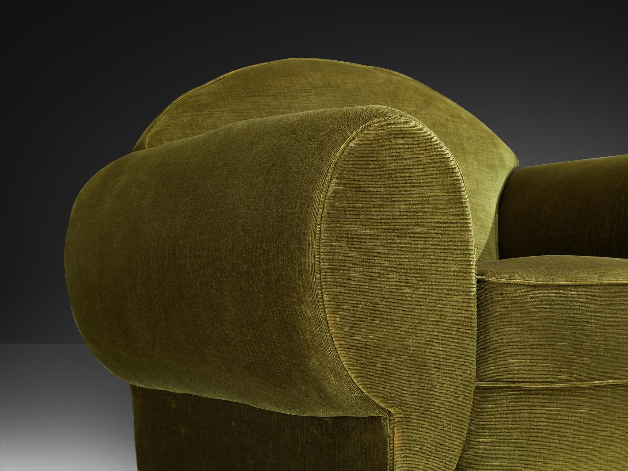 René Drouet Pair of Lounge Chairs in Olive Green Corduroy and Walnut For Sale 5