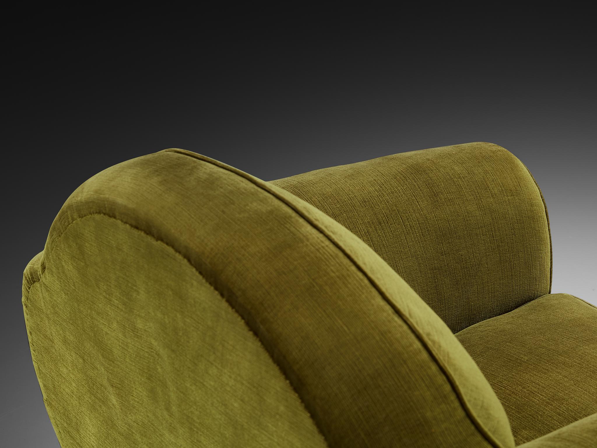 René Drouet Pair of Lounge Chairs in Olive Green Corduroy and Walnut For Sale 2