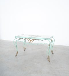 Table d'appoint ou table basse Ren Drouet Rene avec plateau en miroir en fer et miroir, France, 1940