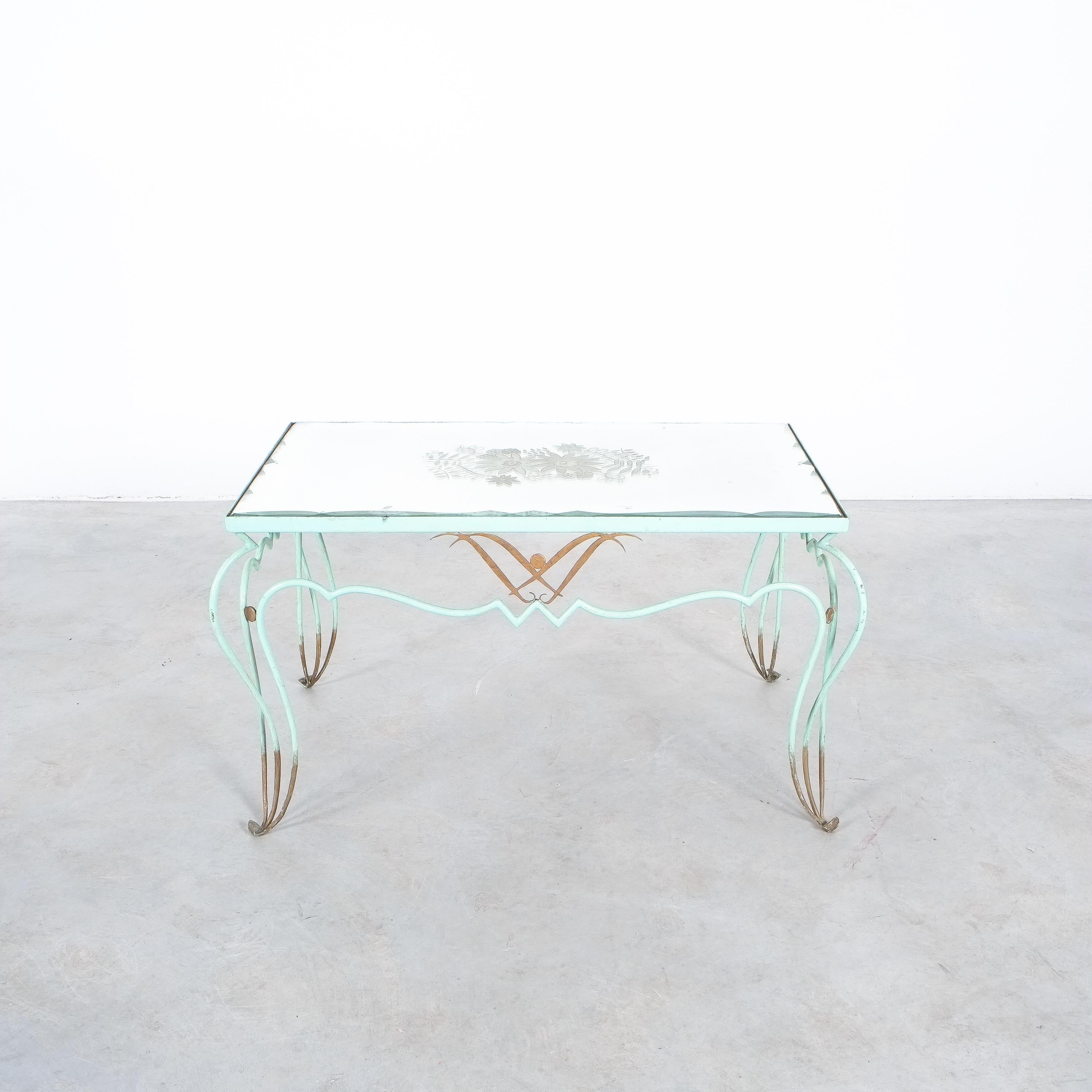 René Drouet Rene Side or Coffee Table Iron Églomisé Mirrored Top, France, 1940 In Good Condition For Sale In Vienna, AT