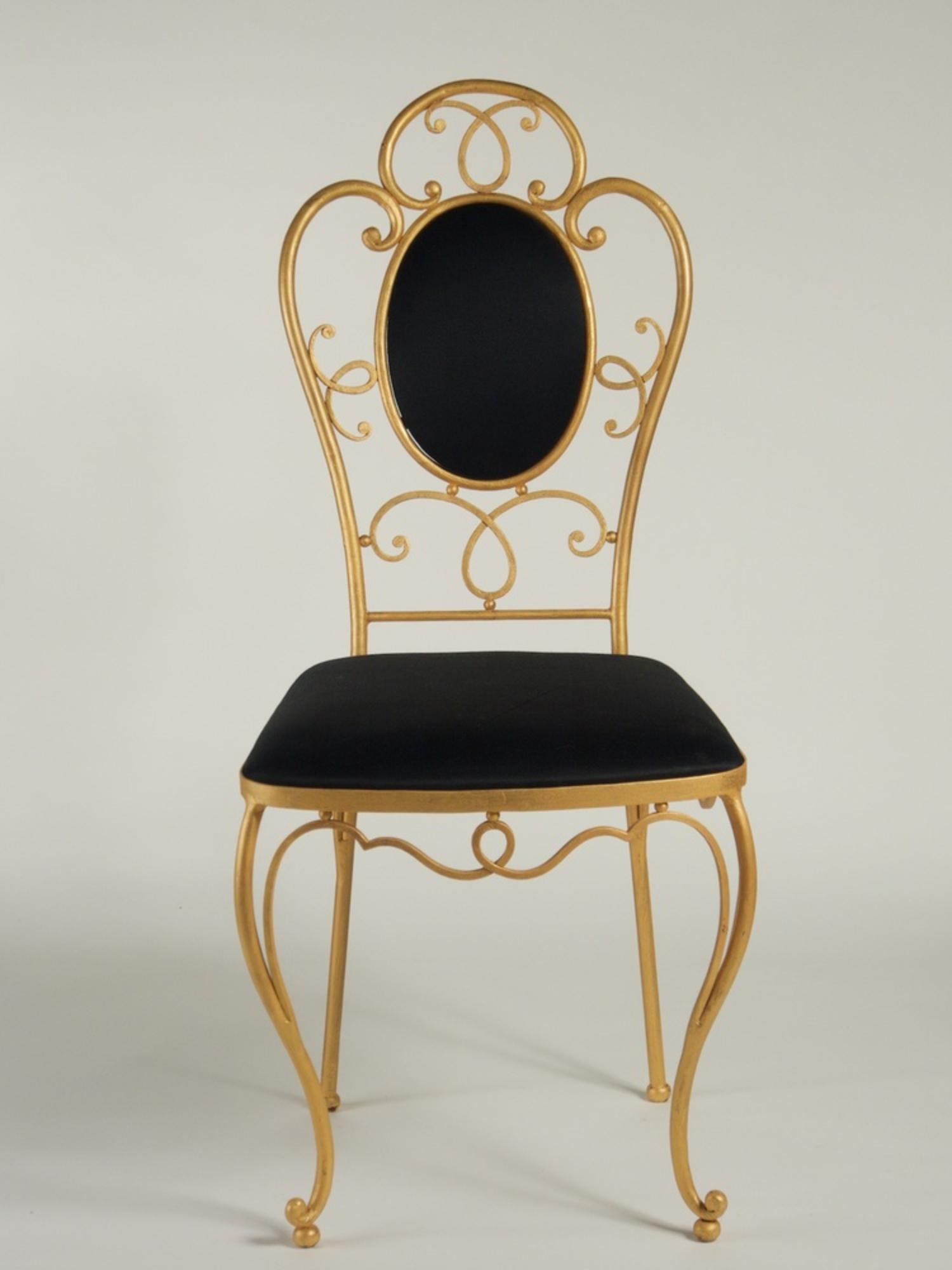 French Forties Art Deco dining chairs, set of 4 by Rene Drouet, in gilt forged iron. 18