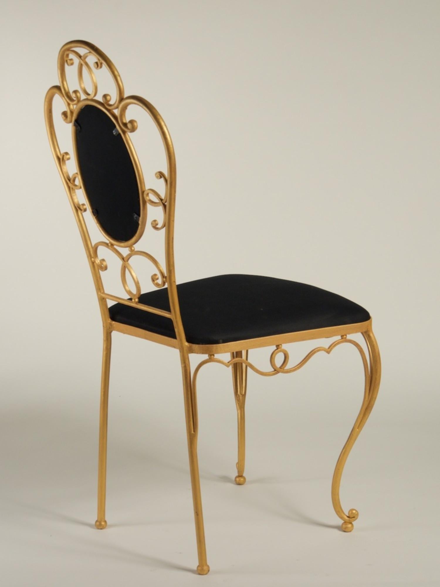 Art Deco Rene Drouet Set of 4 Gilt Iron Dining Chairs For Sale