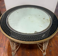 Mesa de hierro y espejo eglomise francesa de mediados de siglo, estilo René Drouet