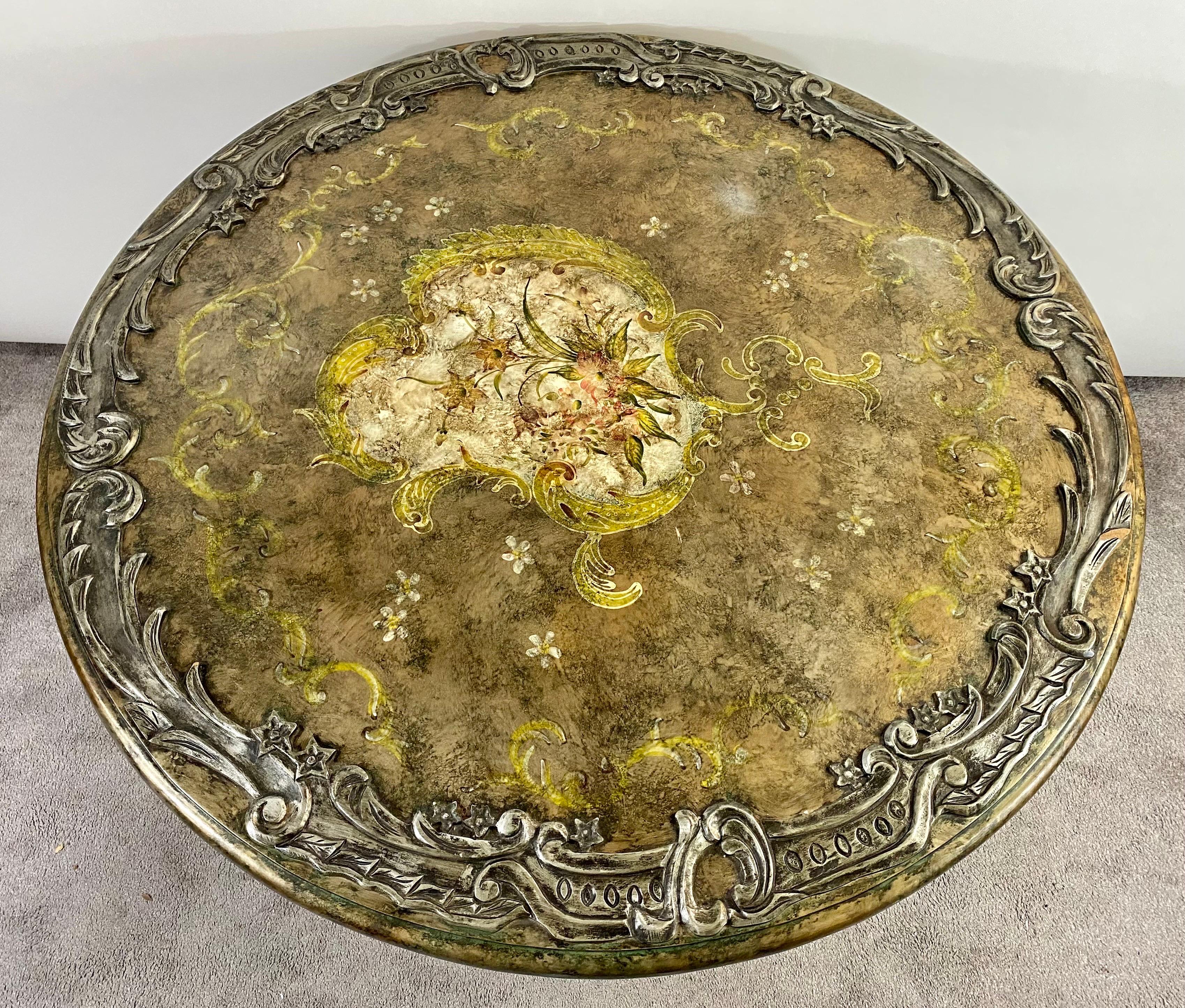 Französische neoklassizistische handbemalte florale Platte und Schmiedeeisen im Stil von Drouet  im Zustand „Gut“ im Angebot in Plainview, NY