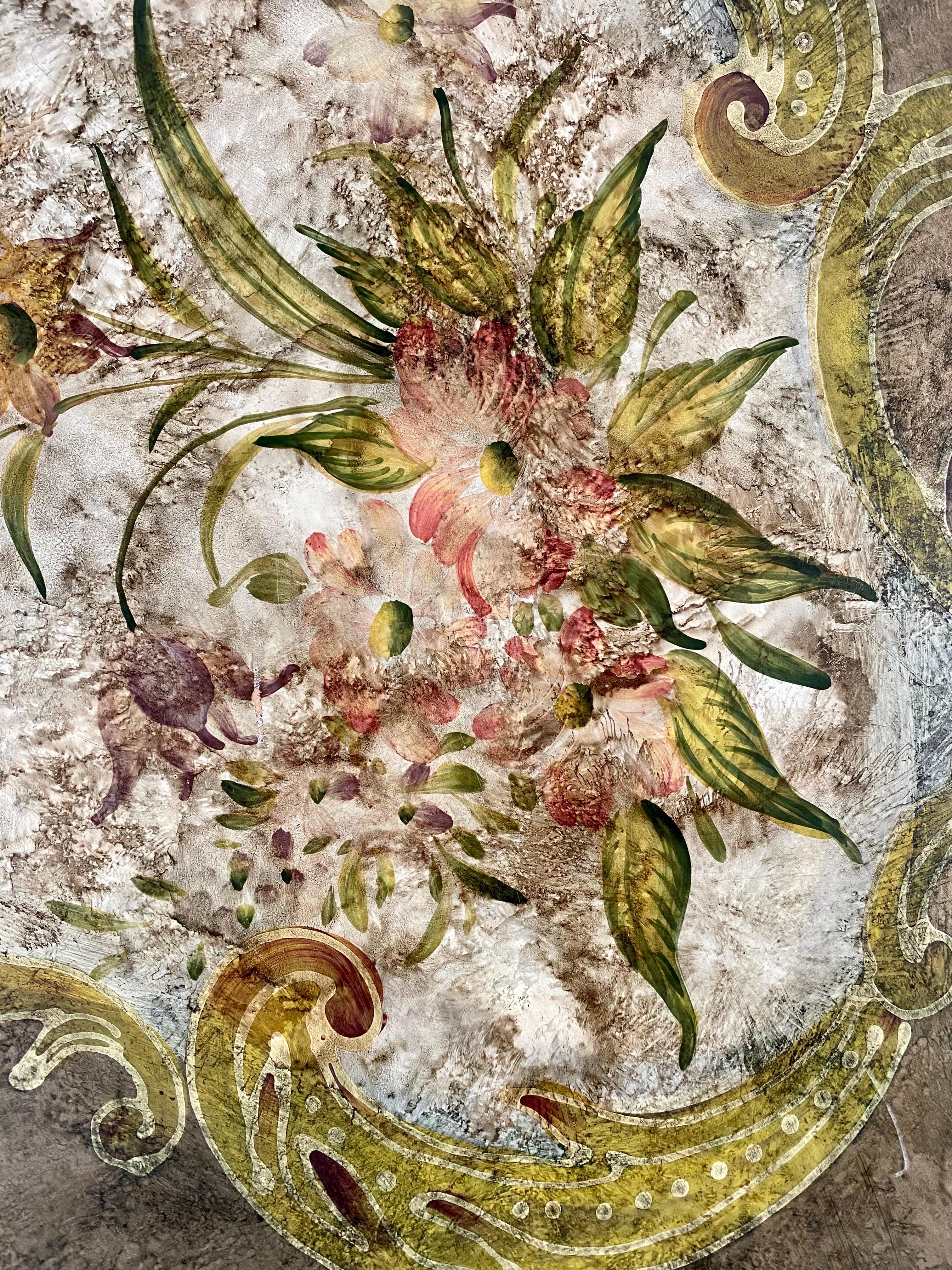 Französische neoklassizistische handbemalte florale Platte und Schmiedeeisen im Stil von Drouet  im Angebot 2
