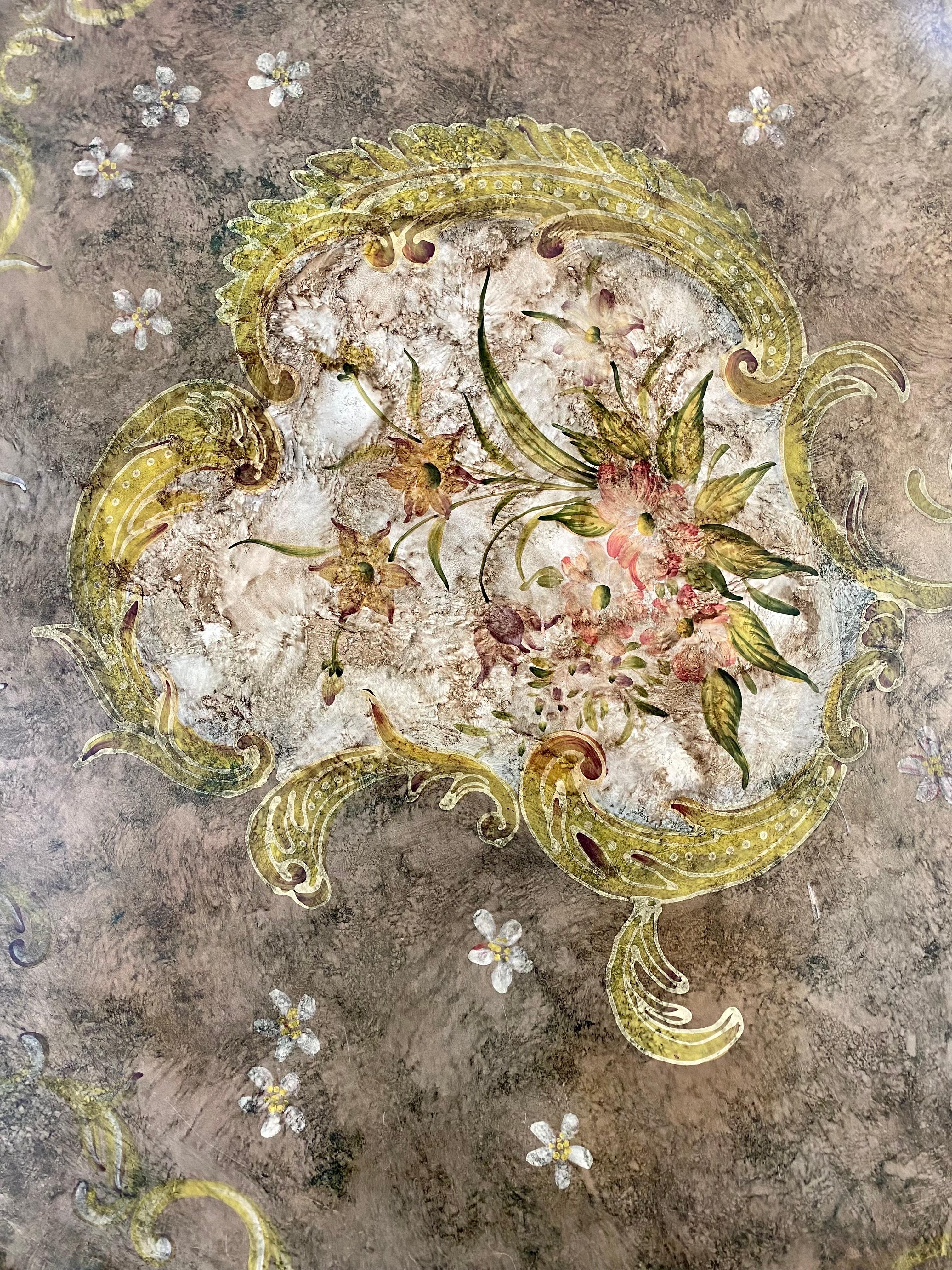 Französische neoklassizistische handbemalte florale Platte und Schmiedeeisen im Stil von Drouet  im Angebot 3