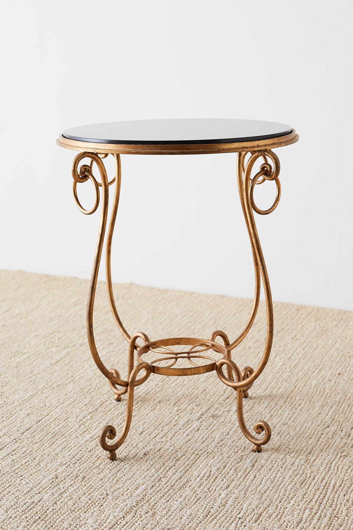 Italian Rene Drouet Style Gilded Iron and Granite Table For Sale