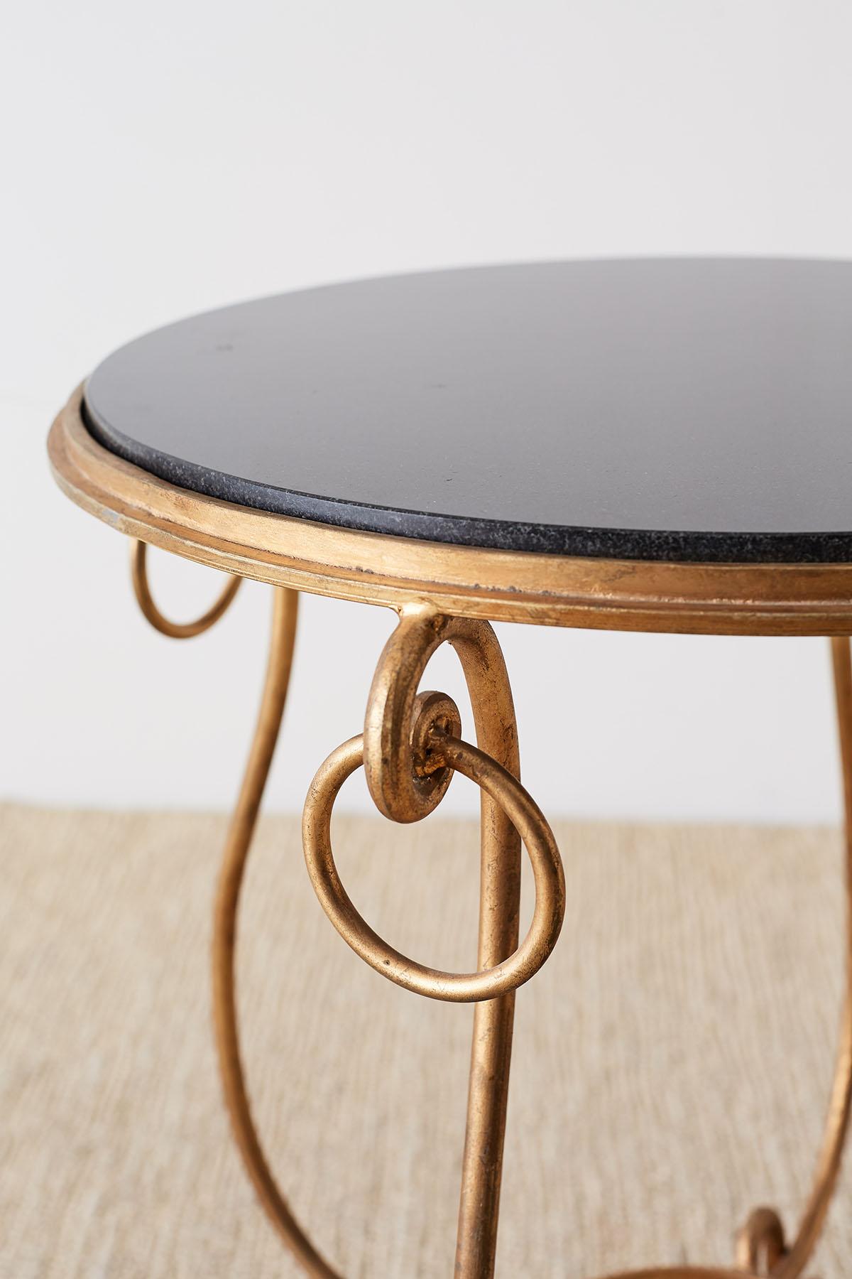 Hand-Crafted Rene Drouet Style Gilded Iron and Granite Table For Sale