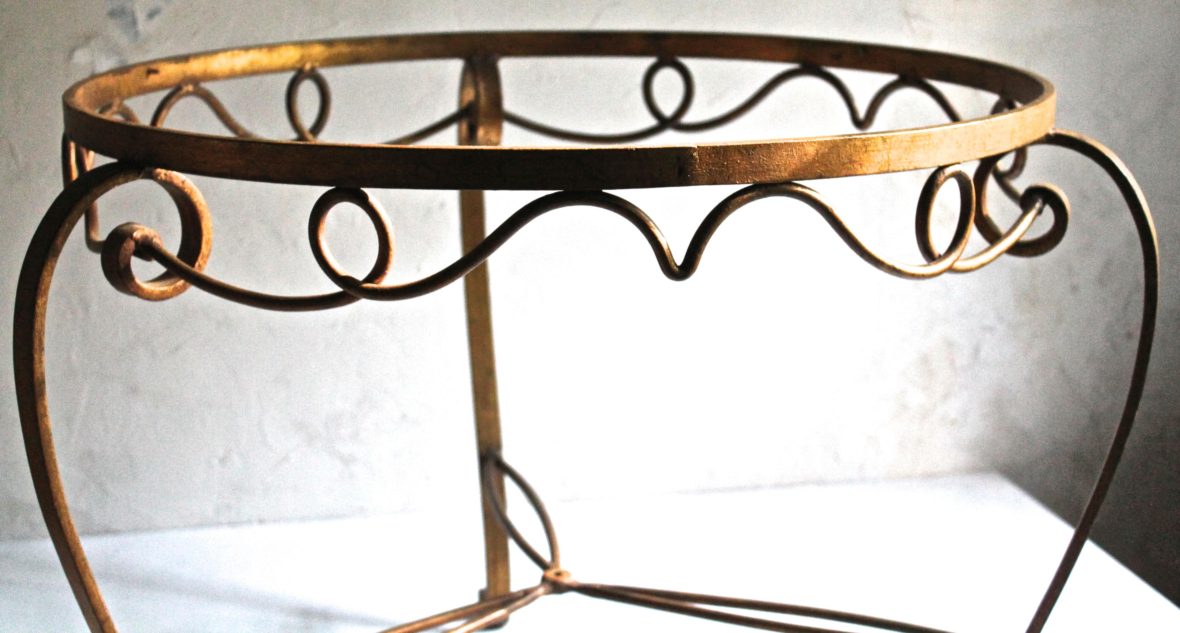 Hollywood Regency Rene Drouet Style Gilded Wrought Iron Coffee Table For Sale