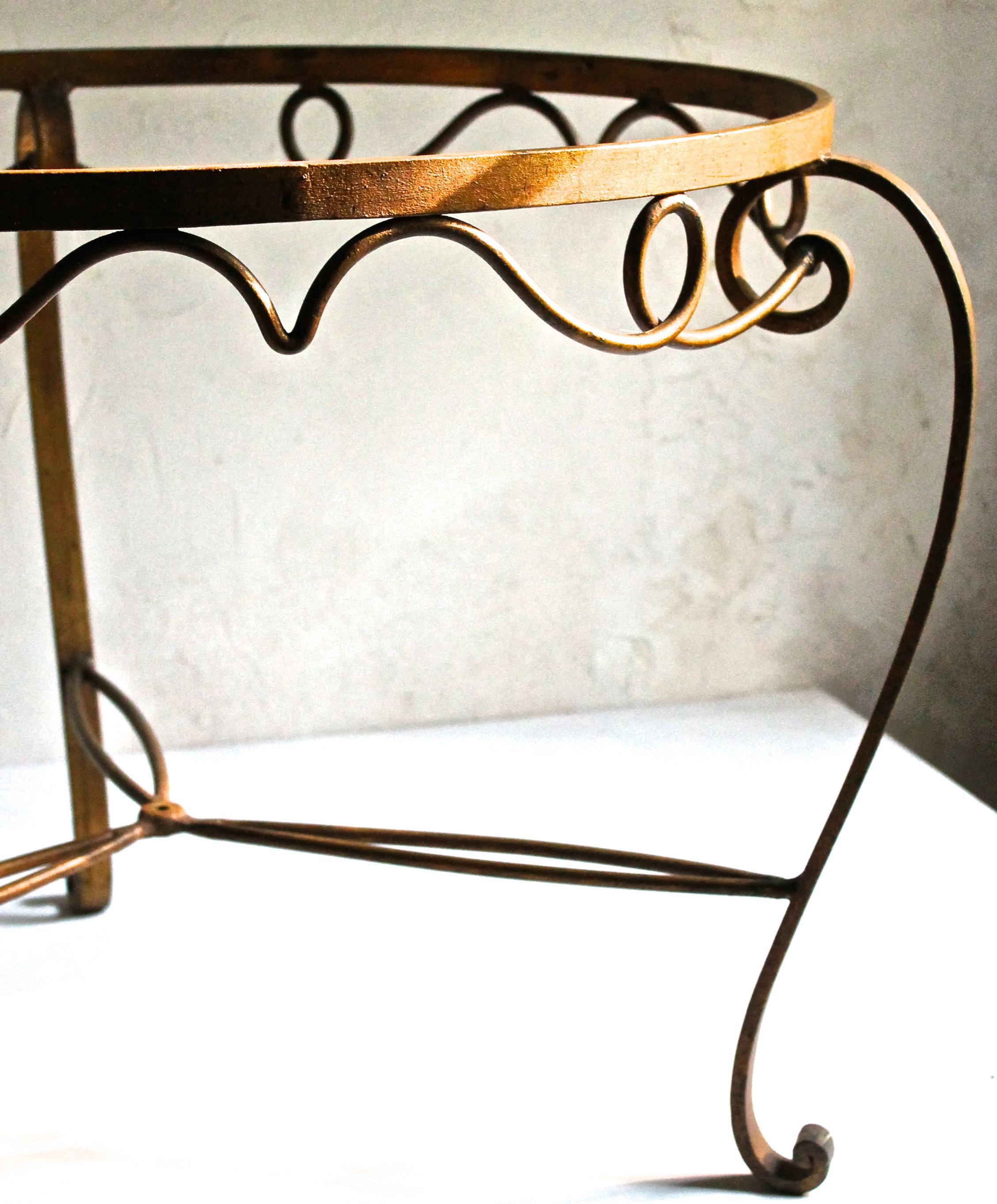 French Rene Drouet Style Gilded Wrought Iron Coffee Table For Sale