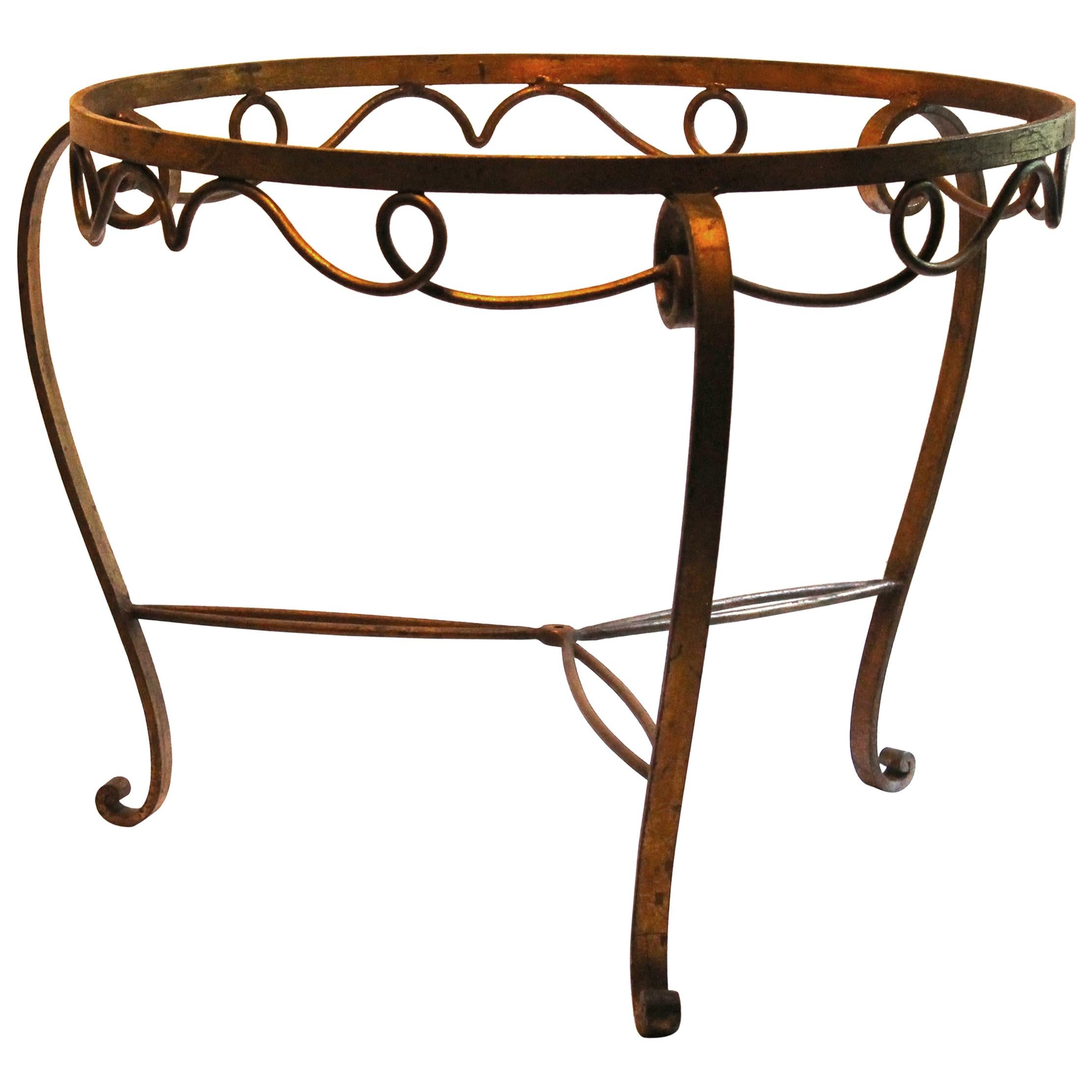 Rene Drouet Style Gilded Wrought Iron Coffee Table For Sale