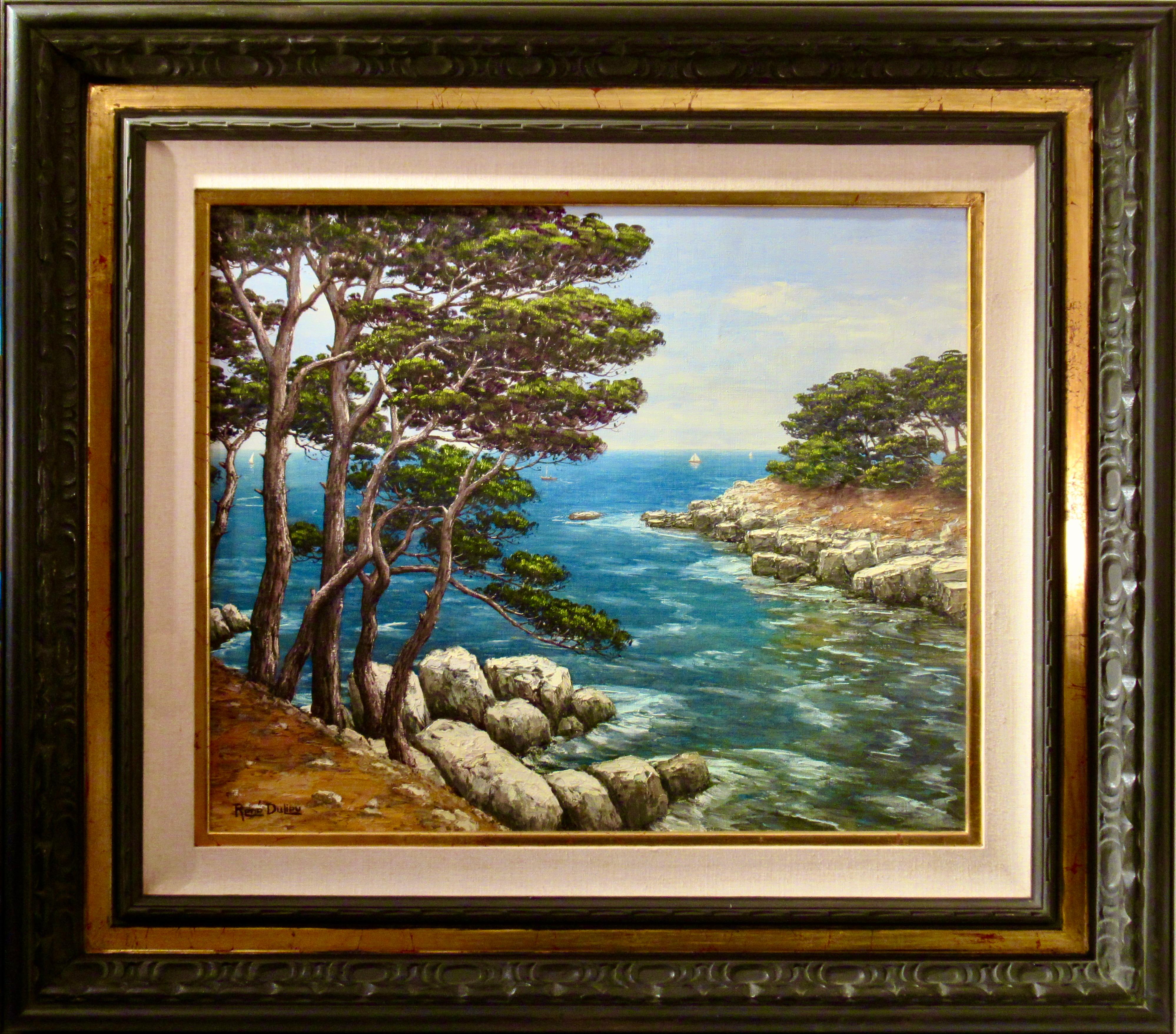 Landscape Painting Rene Dulieu - Scène côtière de la Côte d'Azur