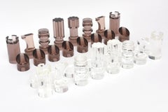 Vintage MIchel Dumas Lucite Sculptural Chess Players Aubergine And Clear French