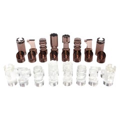 Rene His Sculptural Chess Players French Vintage Aubergine And Clear